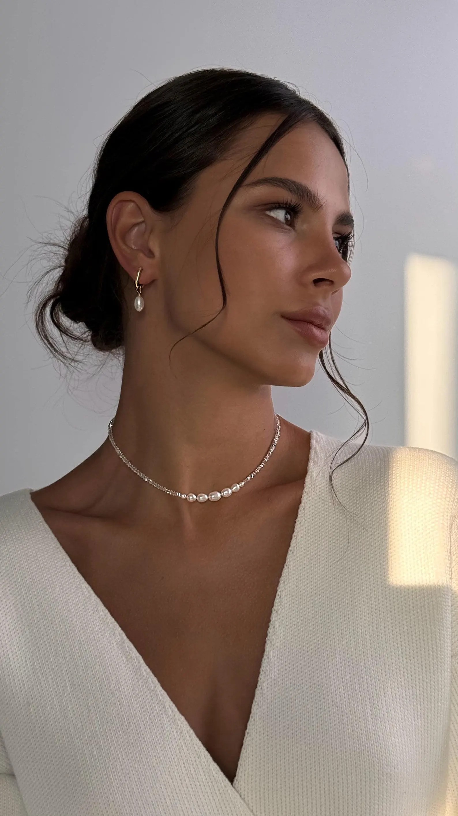 Delicate pearl and seed bead bridal choker necklace