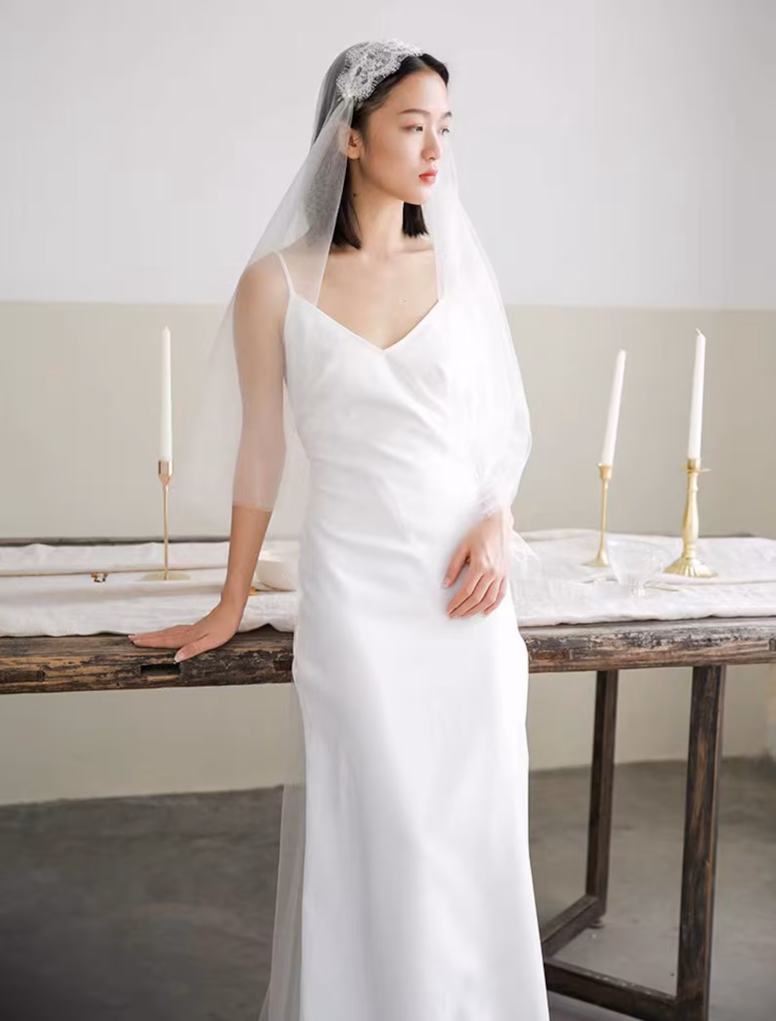 Two tier juliet cap veil with cathedral and chapel lengths