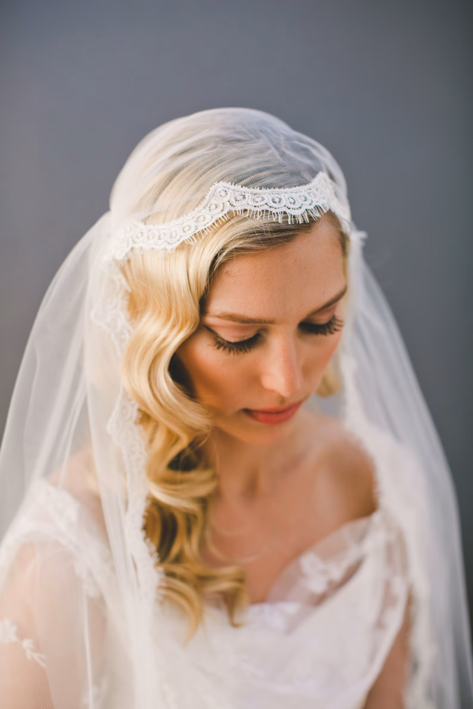 Old Hollywood inspired Juliet cap veil with eyelash fringe trim