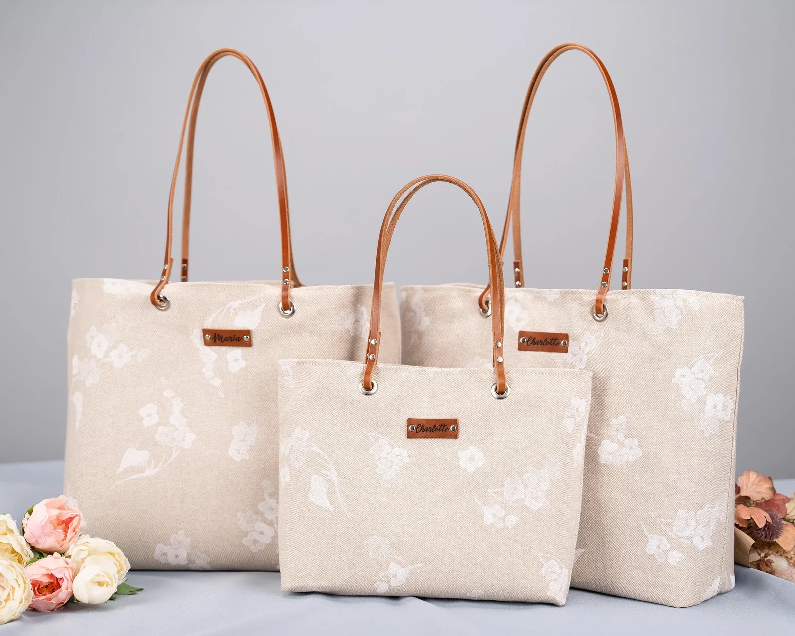 Personalized canvas floral tote bag for wedding gift
