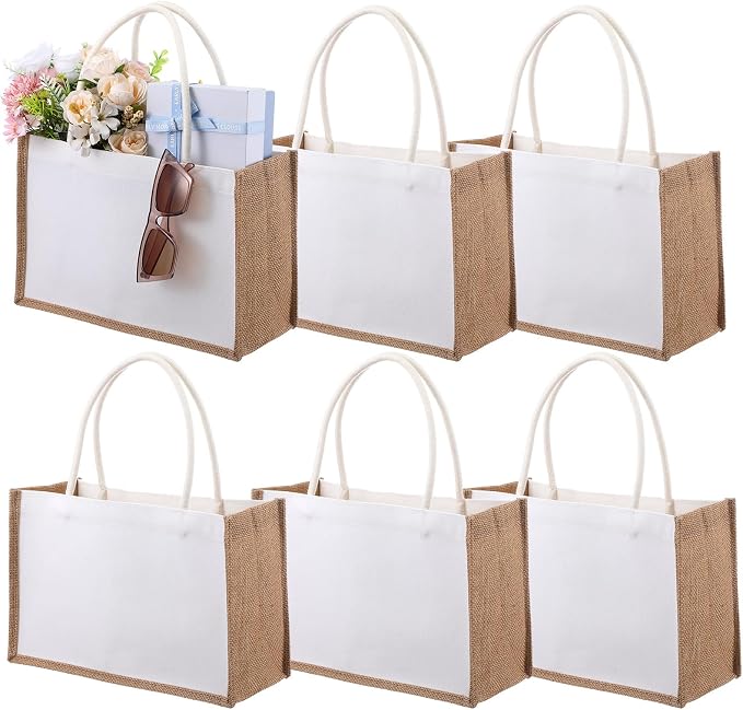 White canvas and jute tote bag blank for wedding DIY