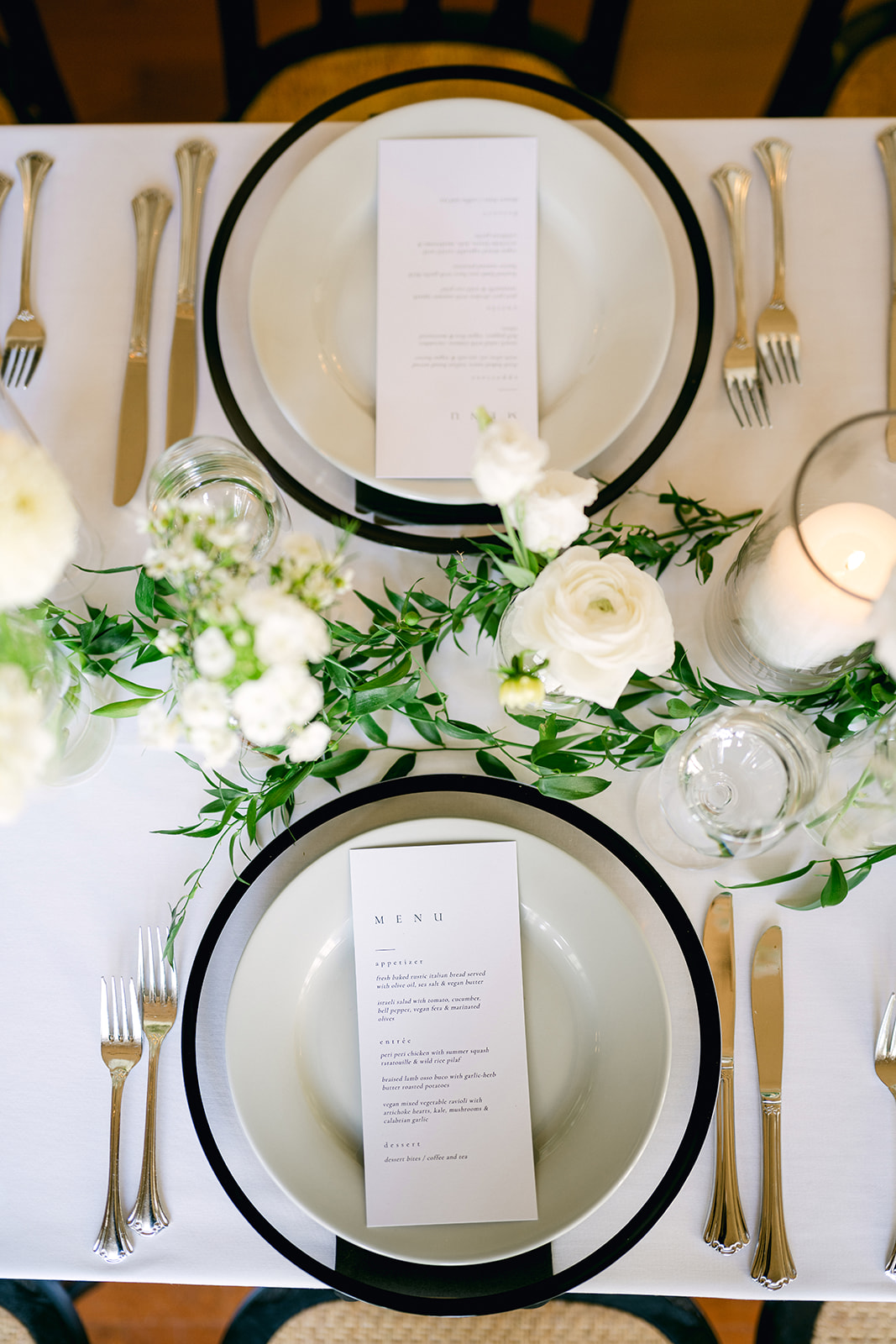 Minimalist black and white wedding menu focused on typography