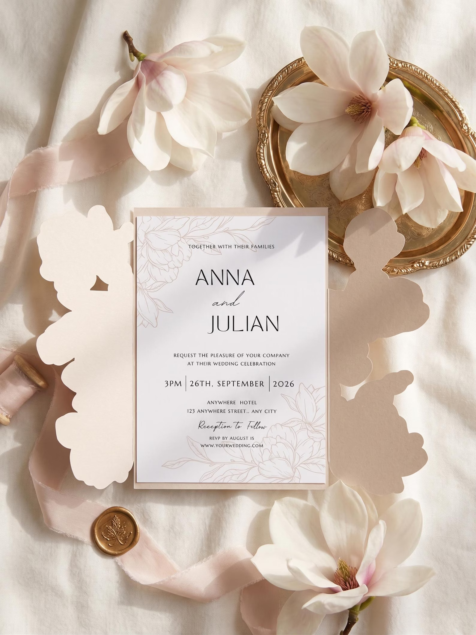 Elegant magnolia Cricut wedding invitation SVG file