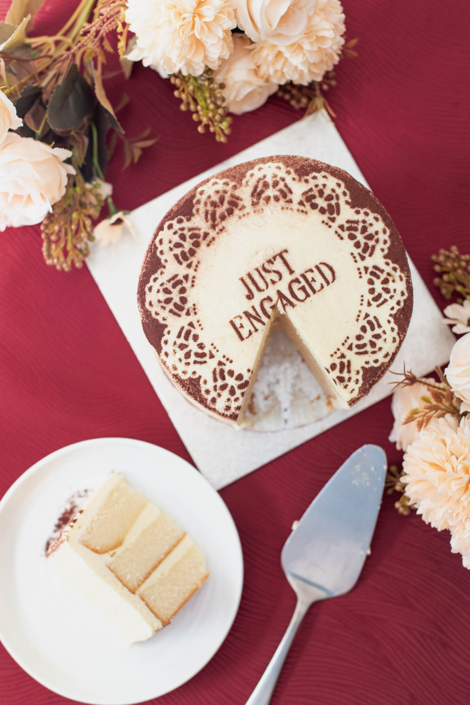 Wedding engagement cake stencil made with acetate and a Cricut