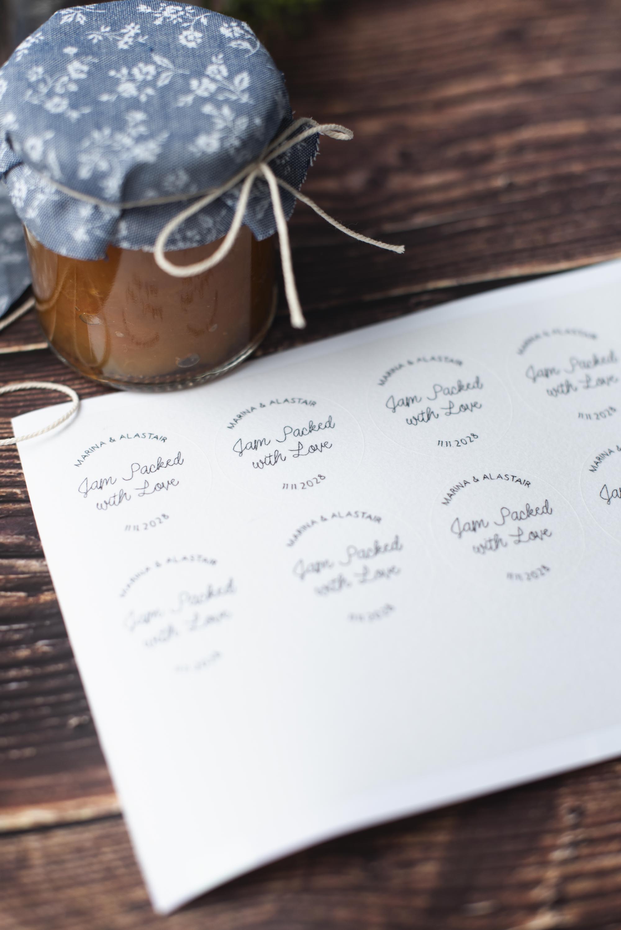 Jam jar favors made with eco friendly label stickers