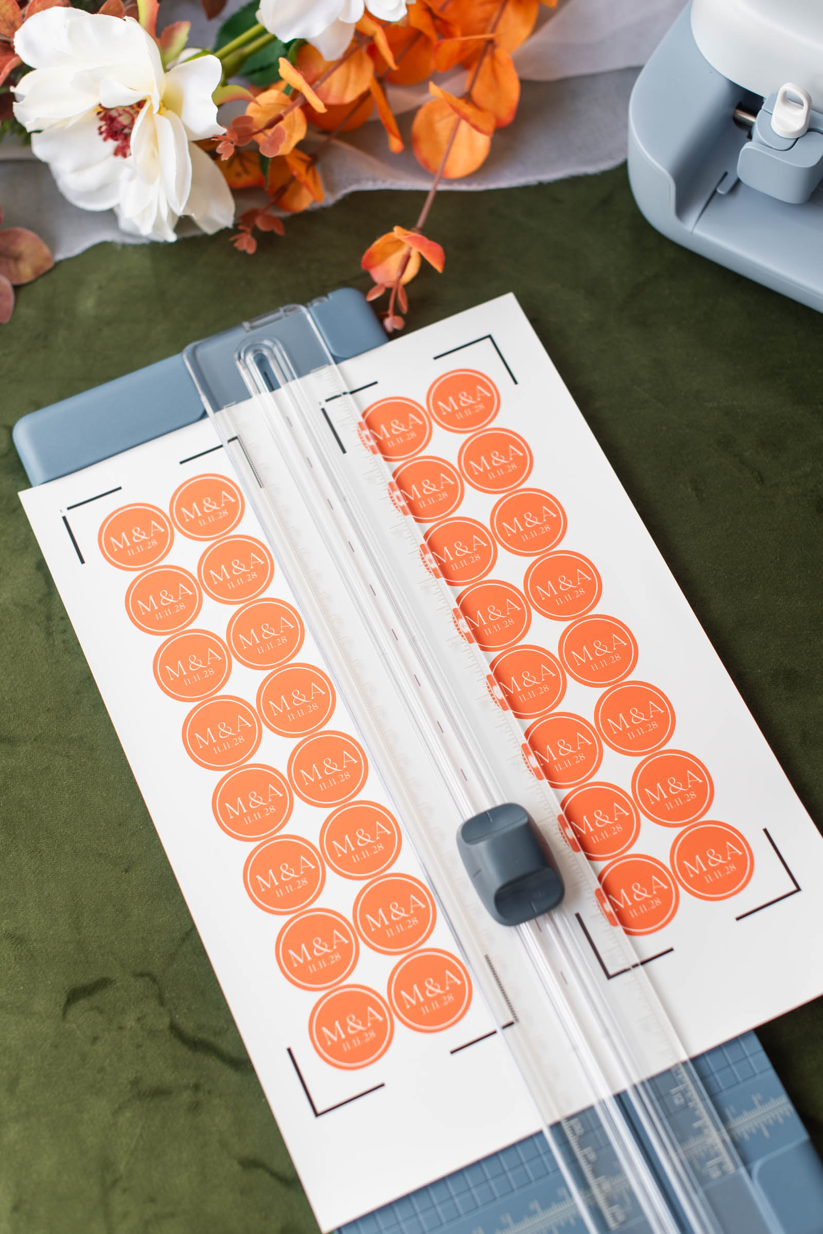 Cutting stickers and cardstock for DIY wedding matchboxes