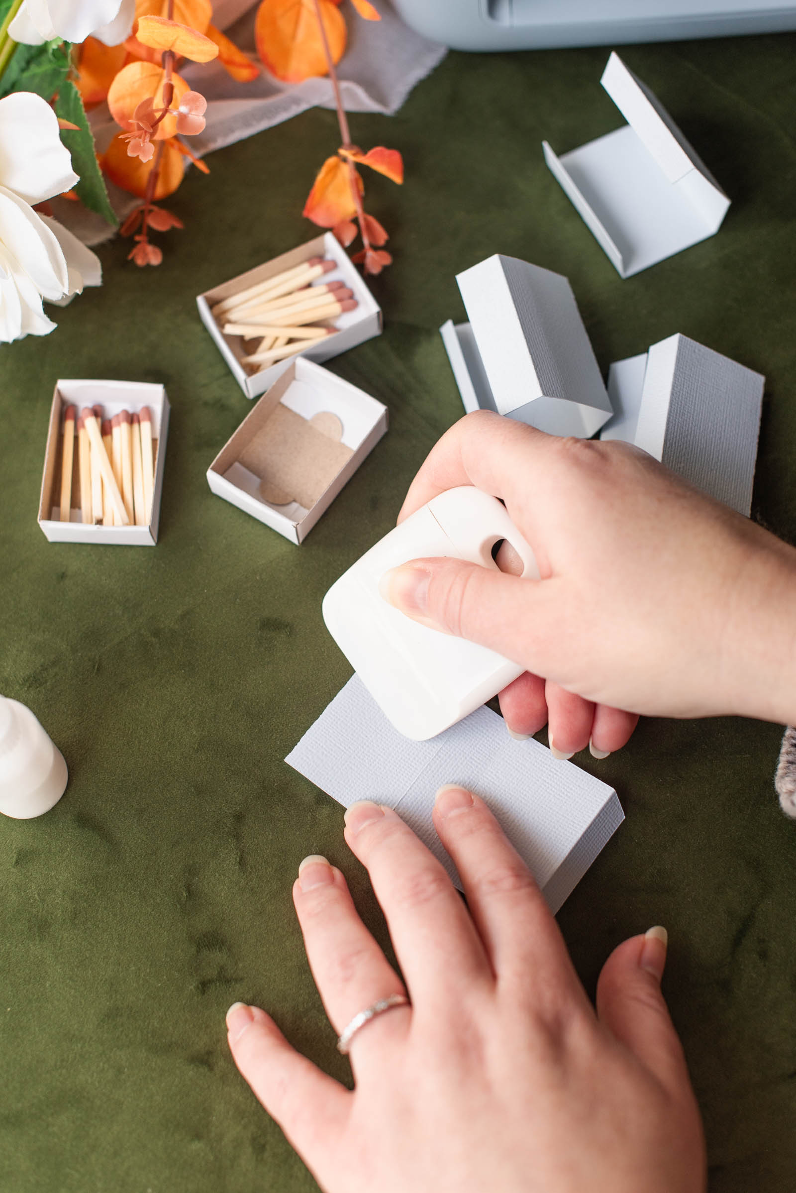 Scoring and folding tips for wedding matchboxes