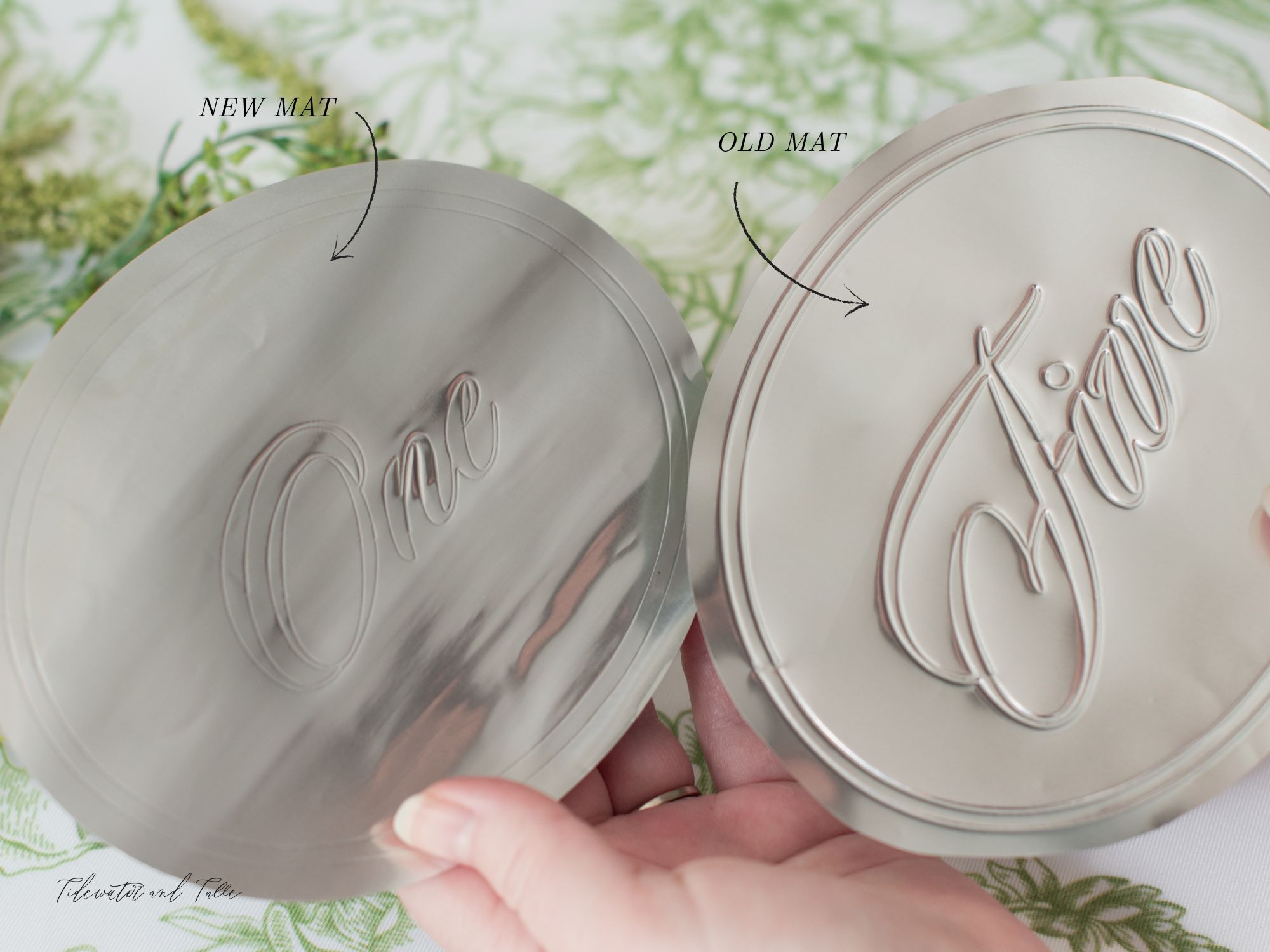 Comparison photo of what happens when you use a new mat versus an old mat when debossing with a Cricut Maker