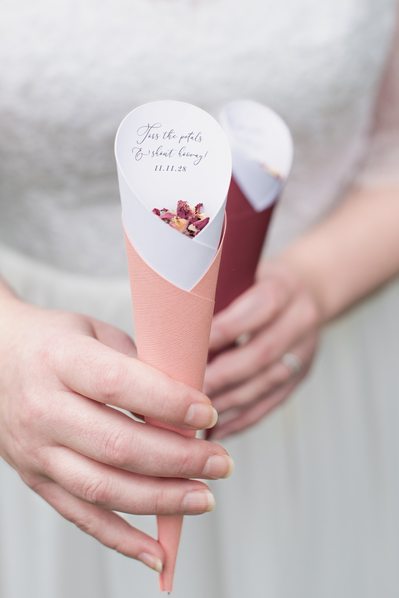 Handmade Cricut wedding confetti petal toss cones