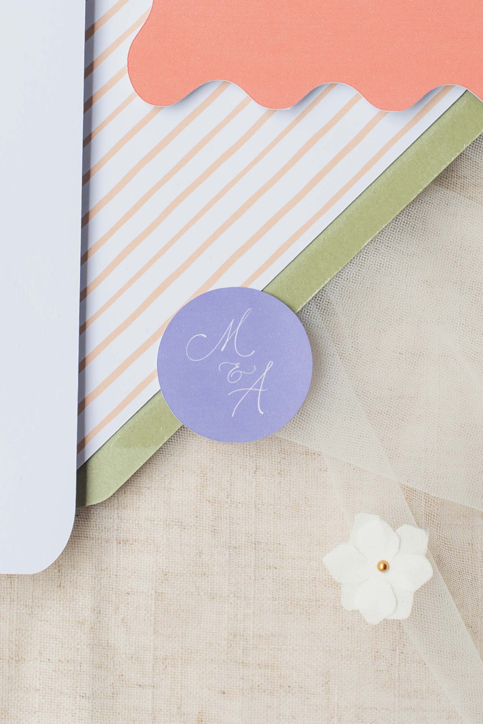 Lilac purple wedding monogram stickers