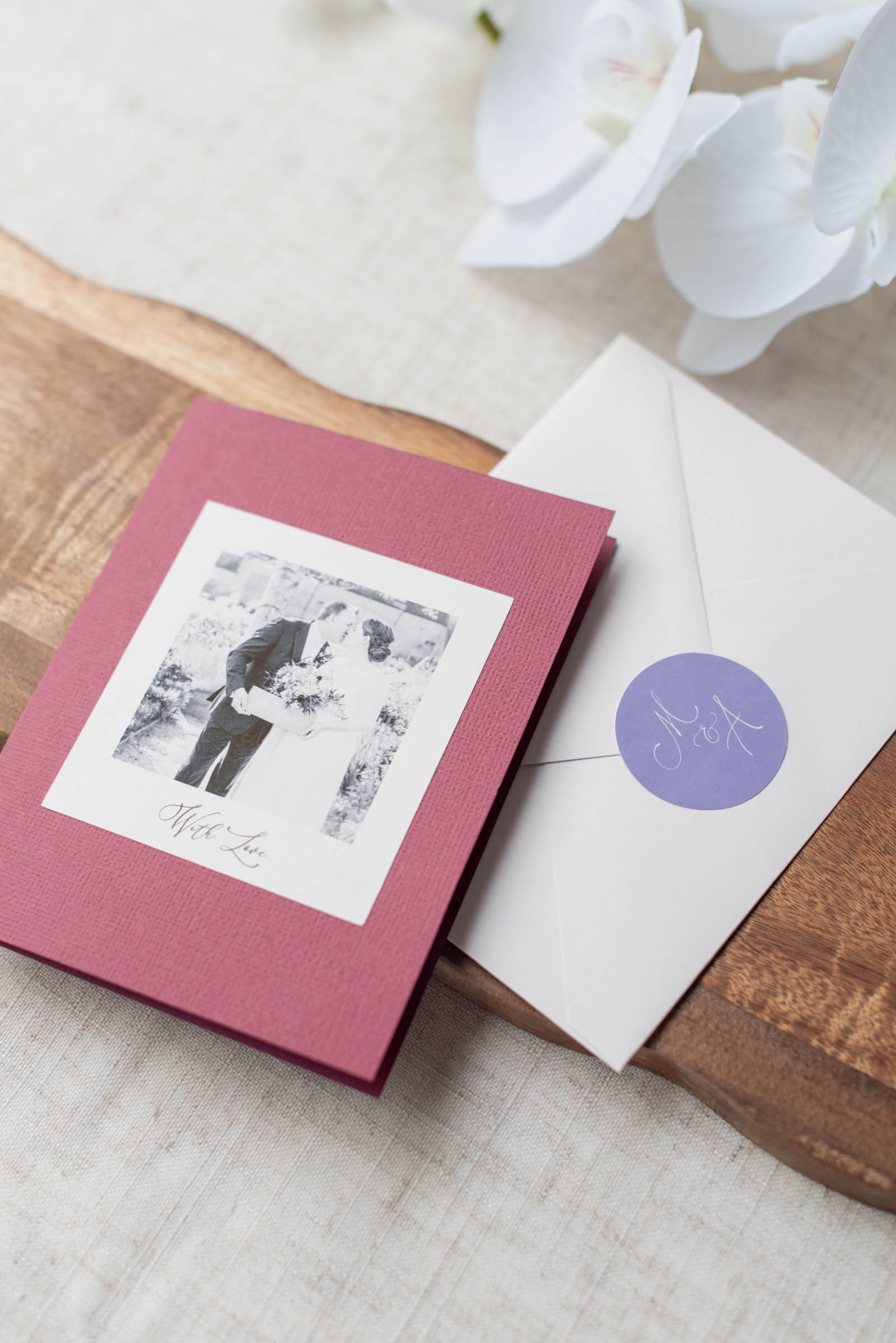 Personalized handmade thank you card with wedding day photo sticker