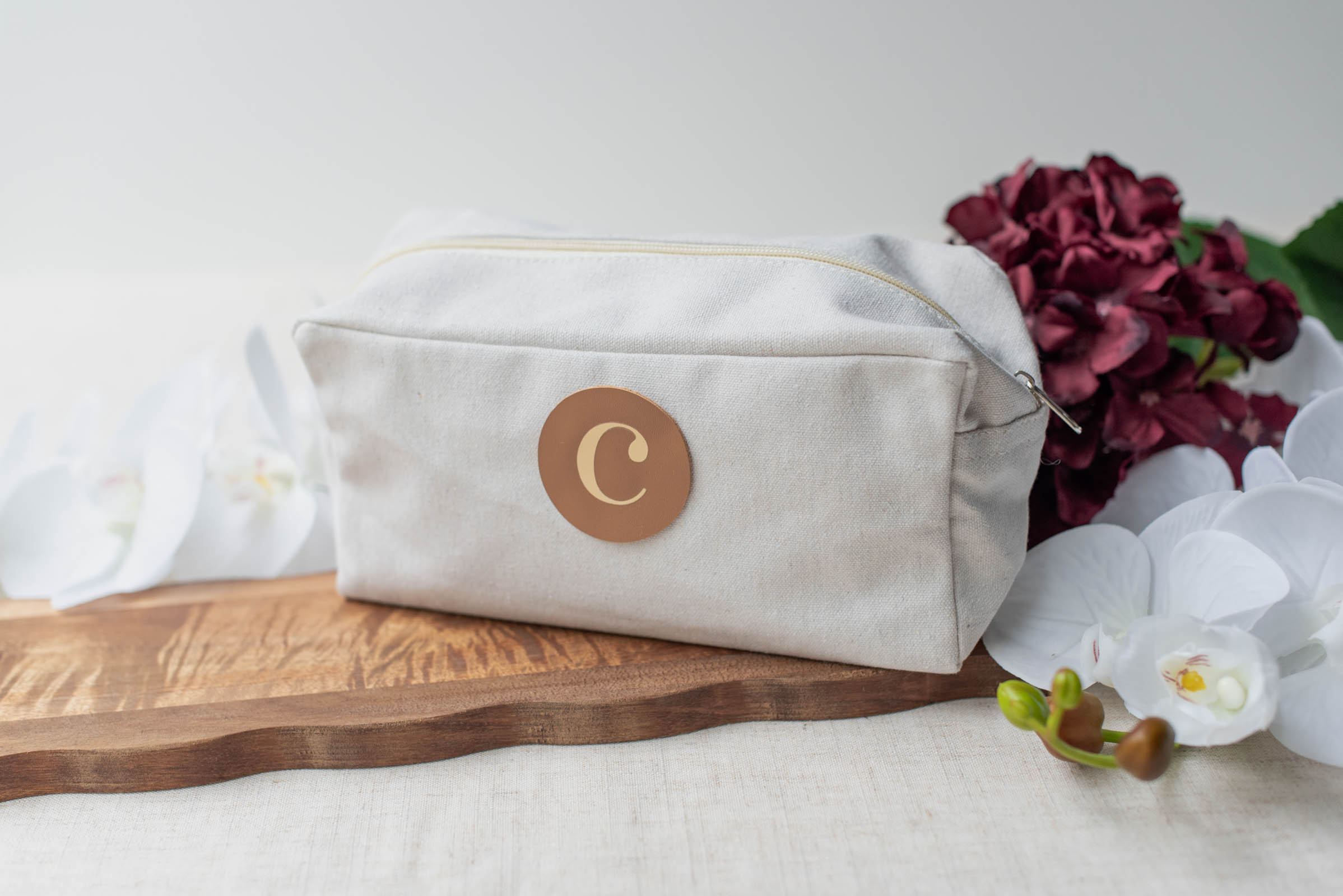Monogram honeymoon toiletries bag personalized with a Cricut machine