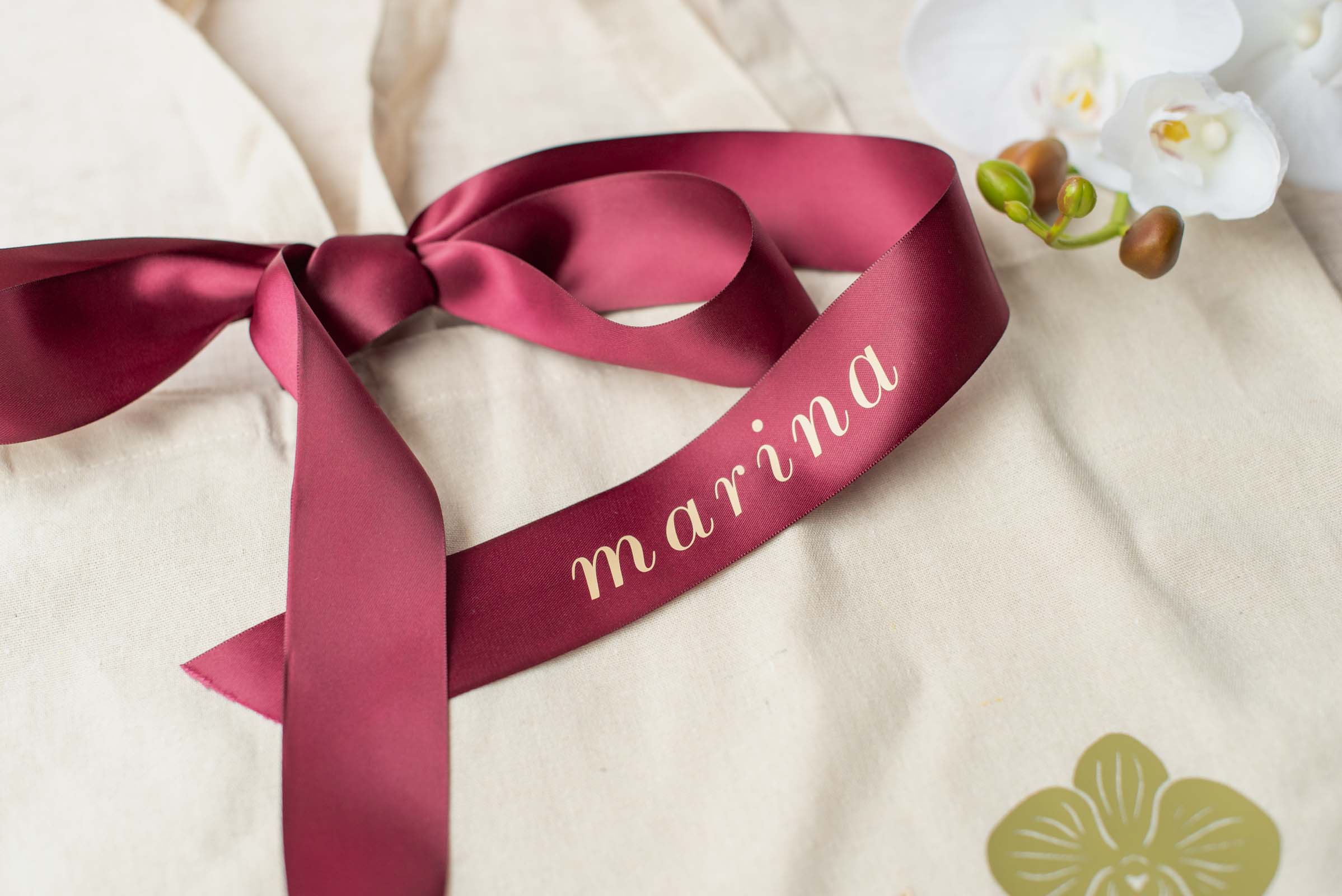 Personalized ribbon made with Cricut heat transfer vinyl