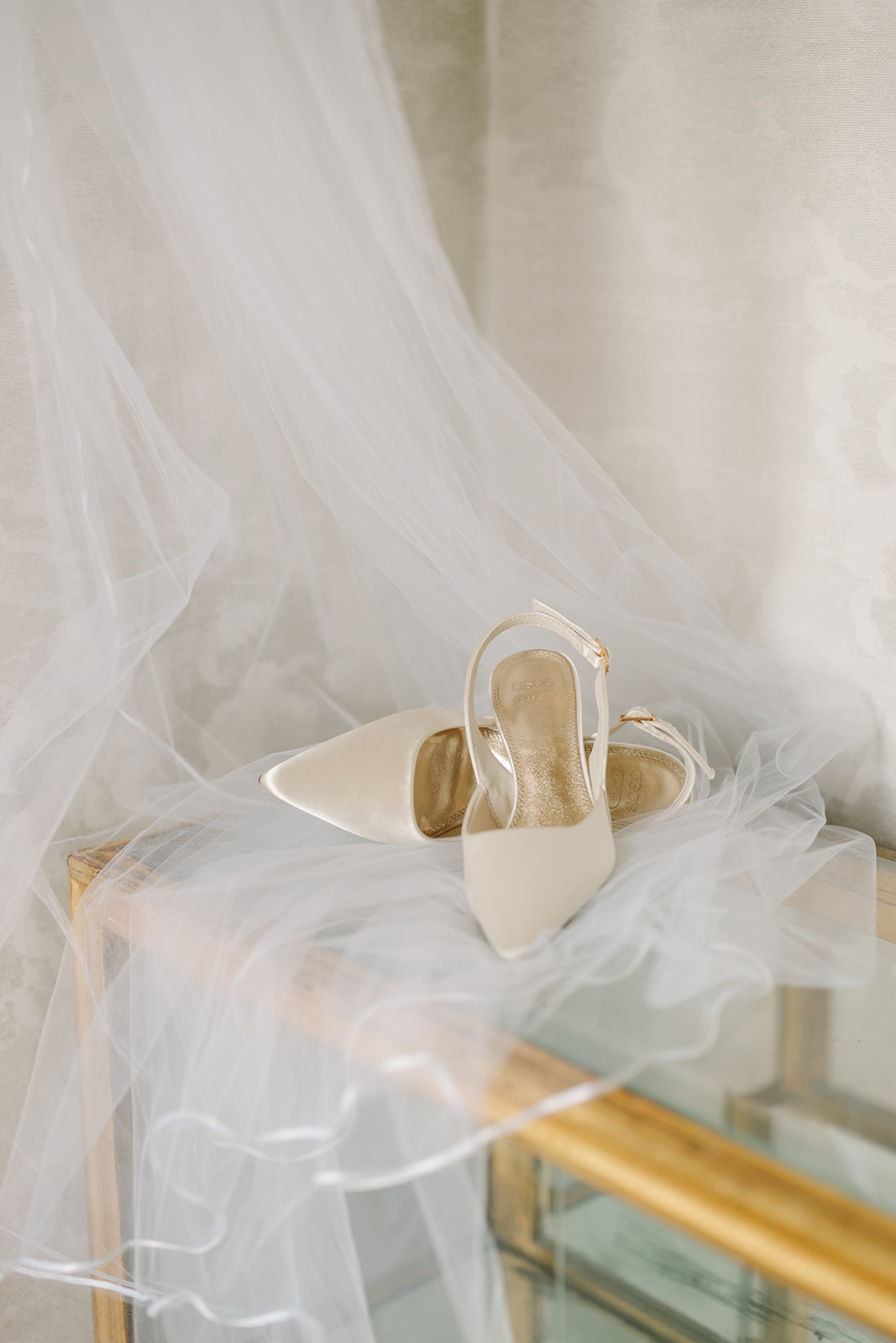 Ivory pointed toe bridal heels