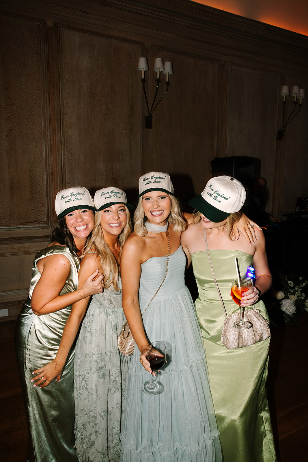 Embroidered From England With Love hats for fun wedding merch ideas