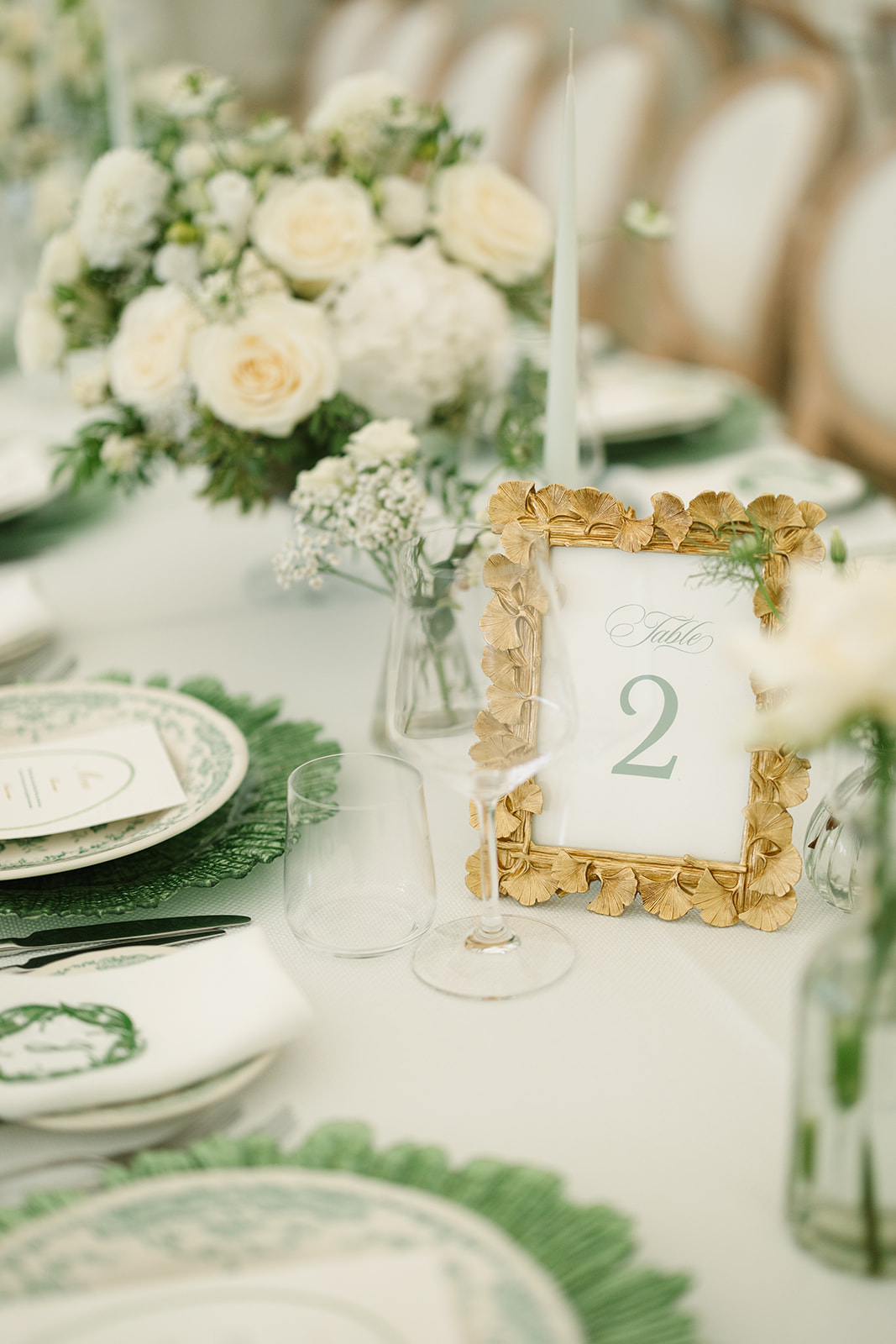 Classic sage green wedding table numbers in gold frame