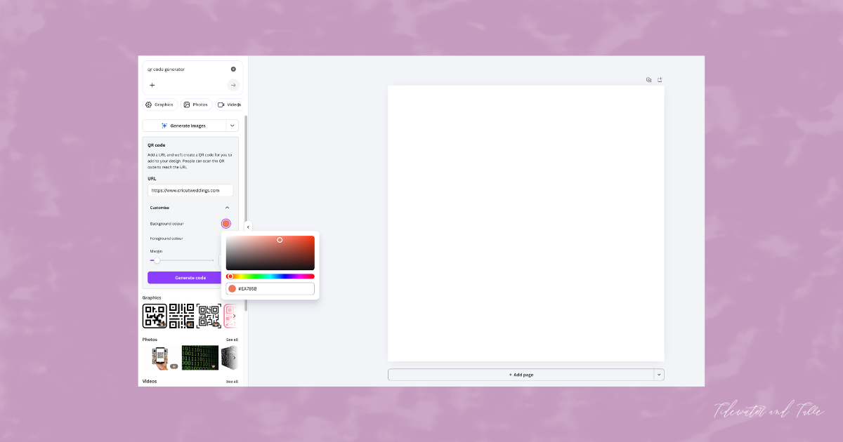 Steps on how to create a wedding QR code in Canva
