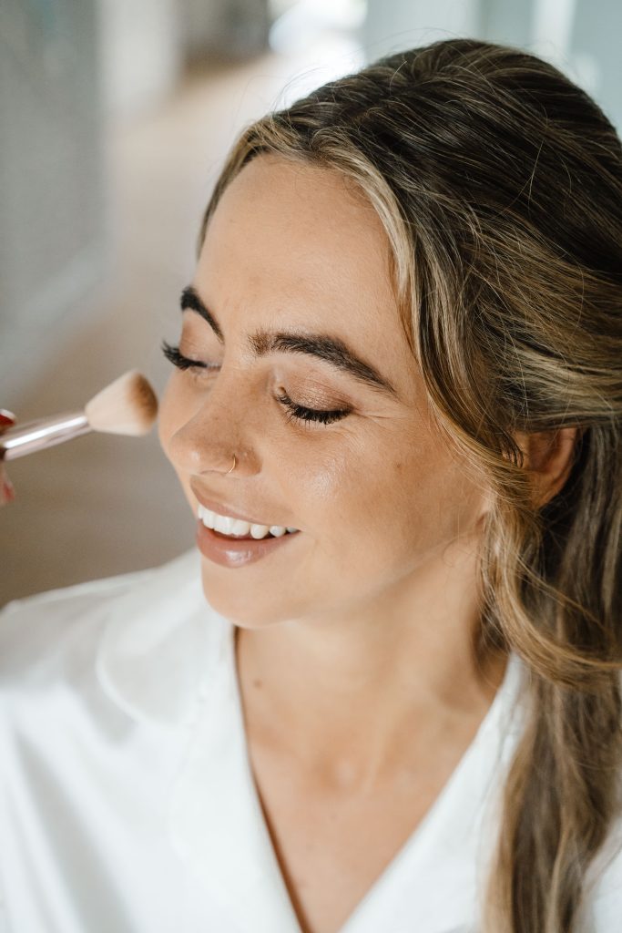 Latte makeup for monochromatic bridal look on olive skintone