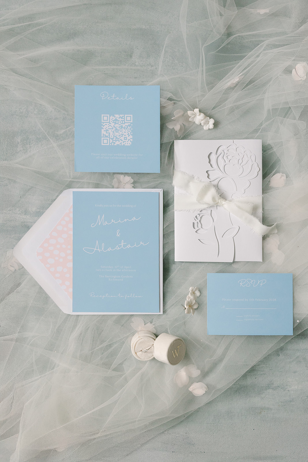 Cricut Weddings stationery details with QR code