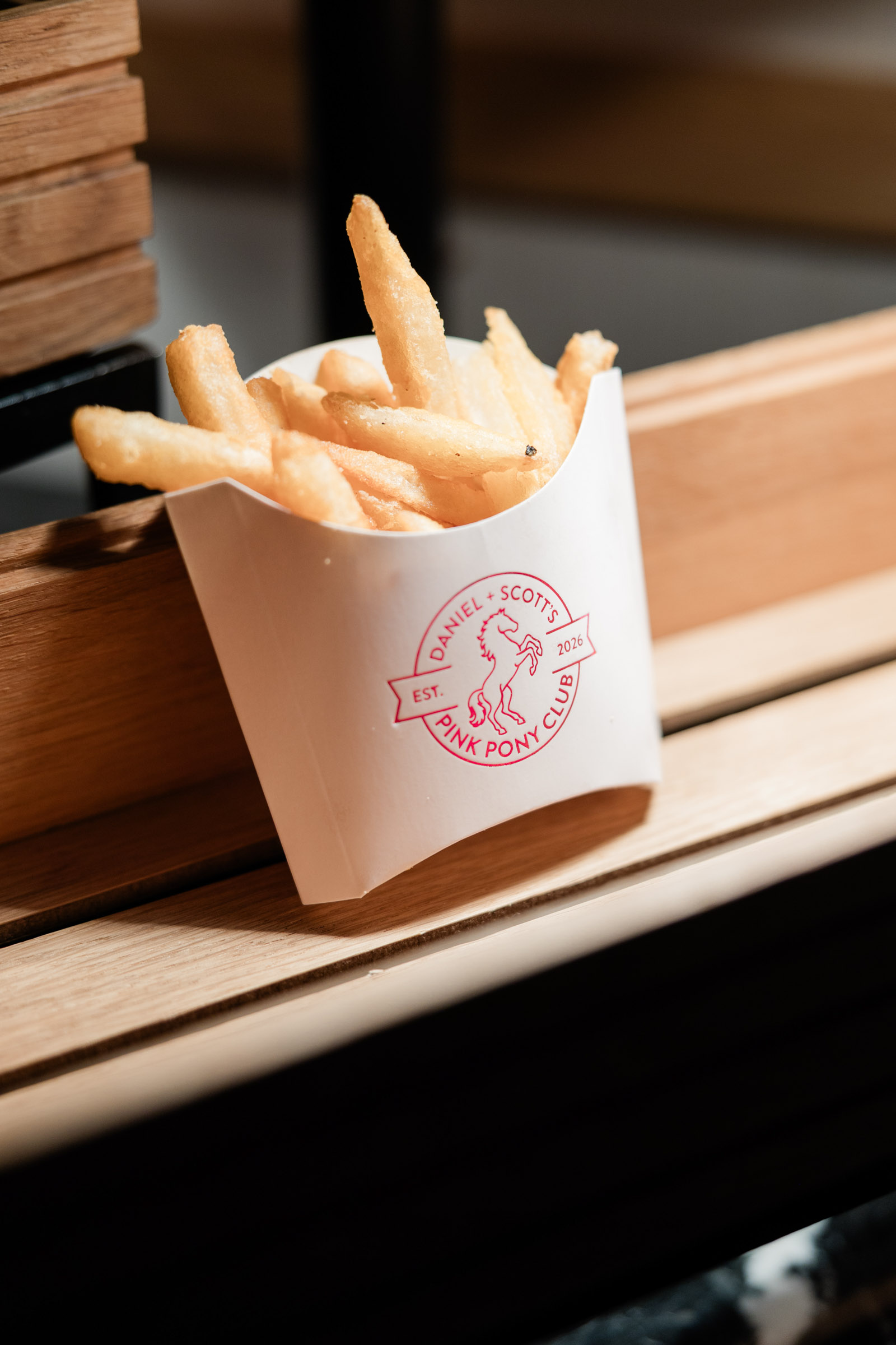 Personalized french fry containers for late night wedding snack idea