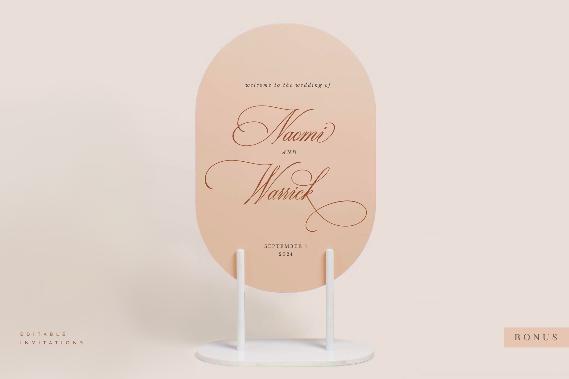 Pink acrylic wedding welcome sign in modern calligraphy Creative Fabrica font