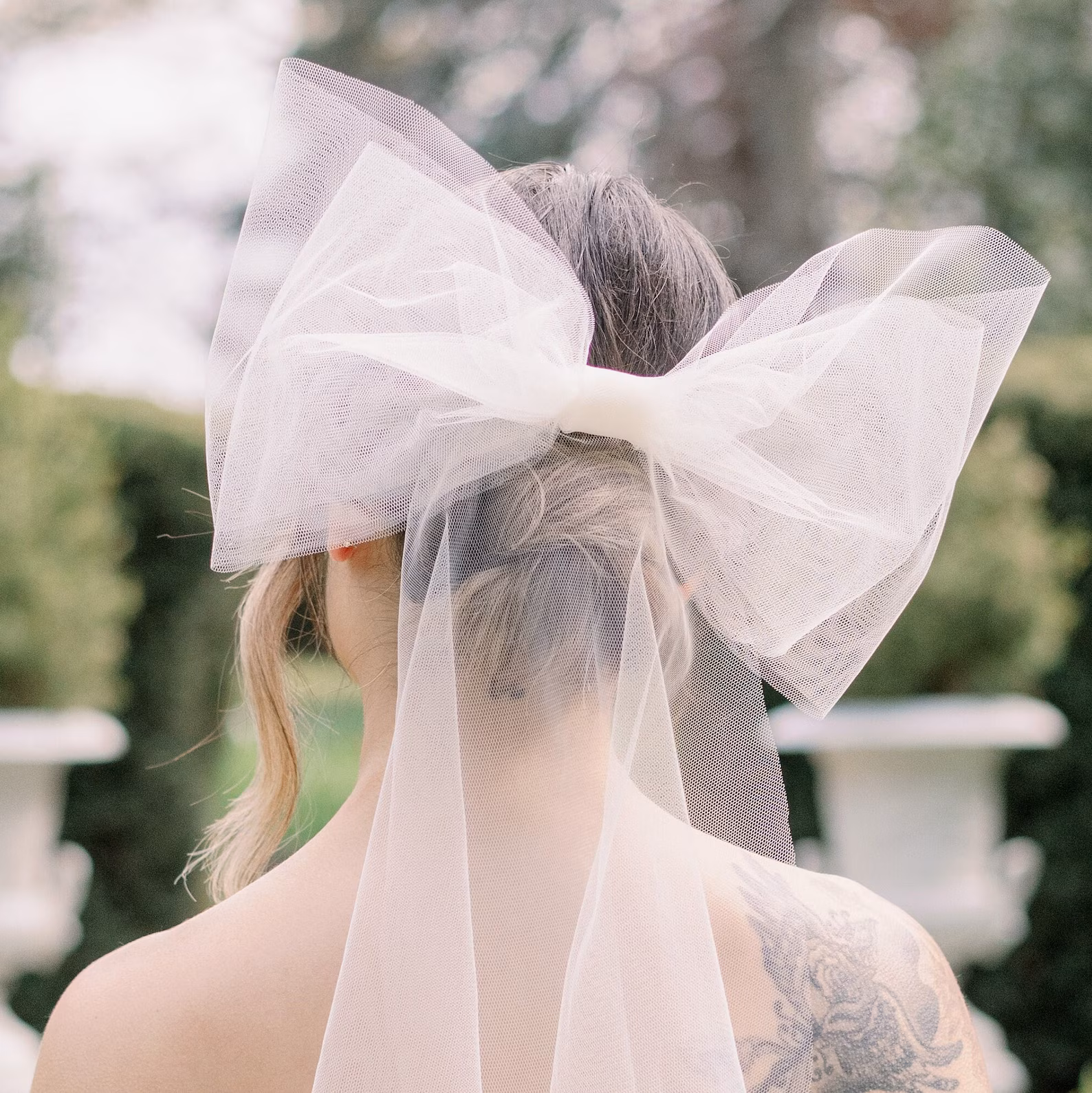 Oversized large tulle wedding hair bow as a veil alternative