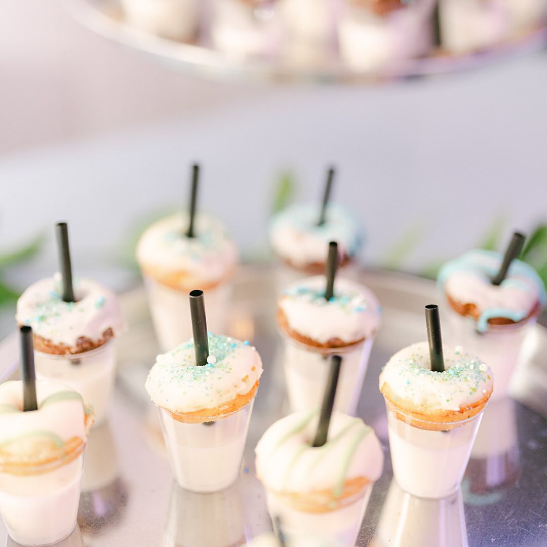 Mini donut and milk shooters for unique late night wedding snack