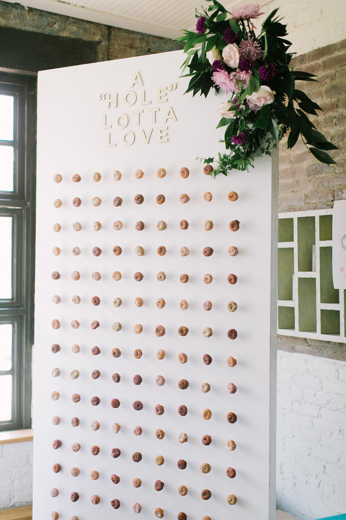 Donut holes on a modern wedding display for unique doughnut idea