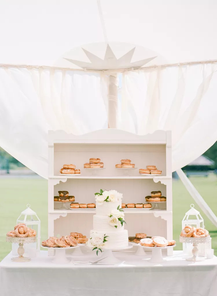 Doughnuts on a shelf background for a classic wedding dessert bar