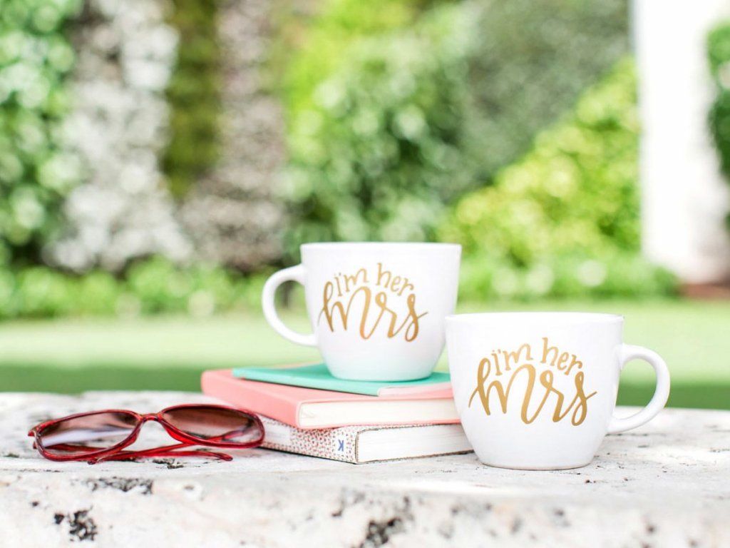LGBTQ Cricut wedding gift coffee mugs for two brides