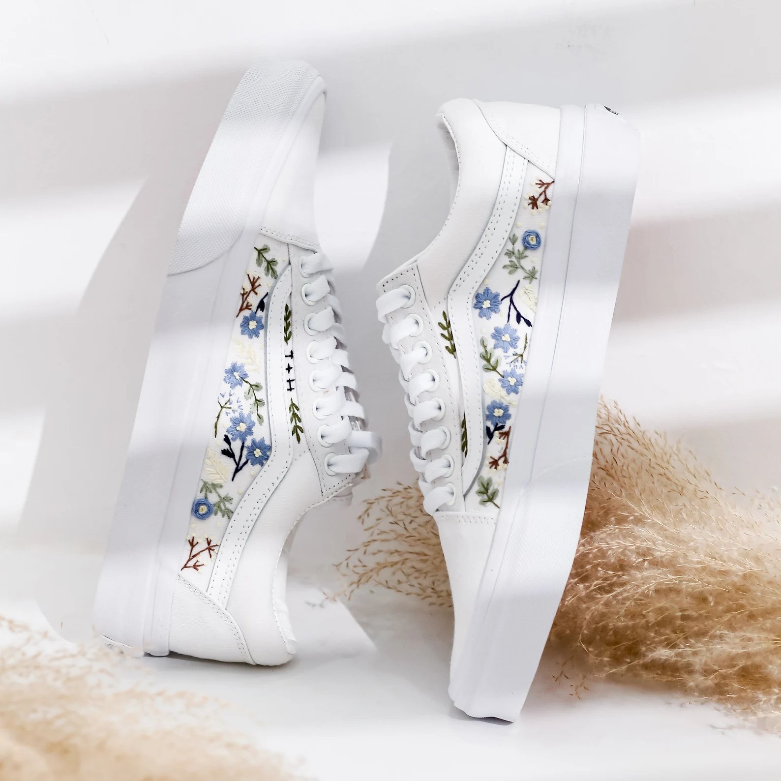 Hand embroidered Vans for unique wedding shoes