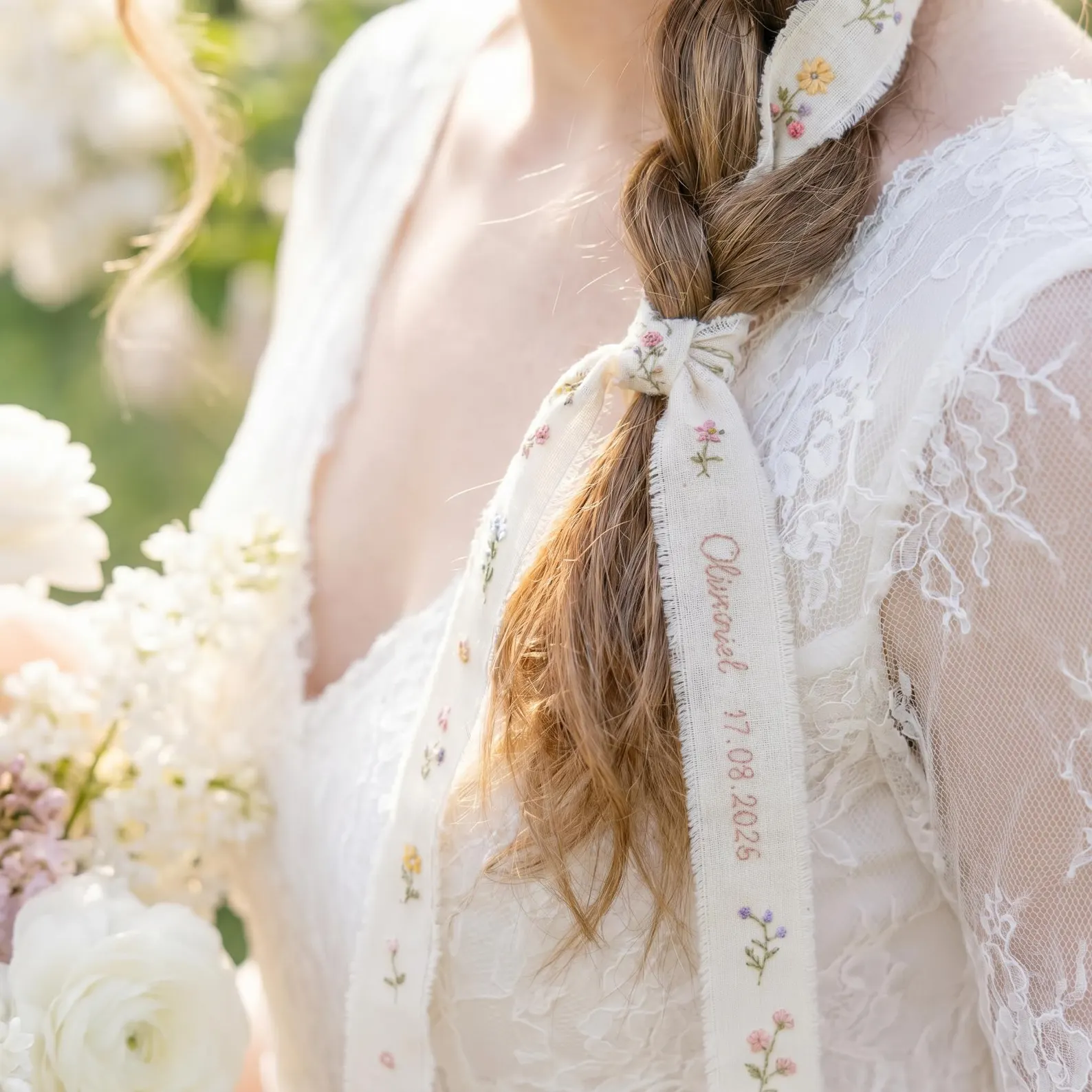 Handstitched wedding hair ribbon
