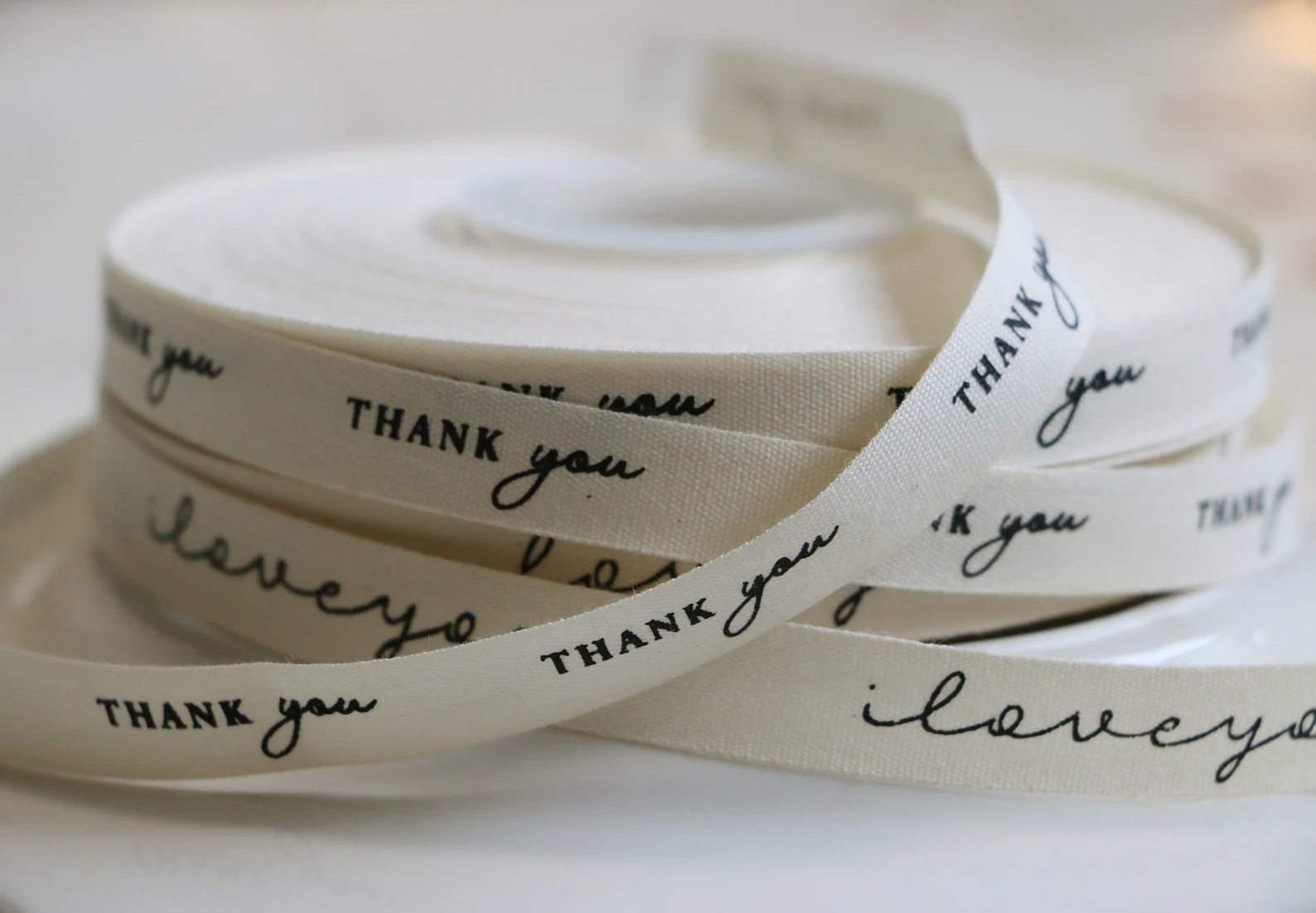 Screenprinted Thank You wedding ribbon for wedding favors