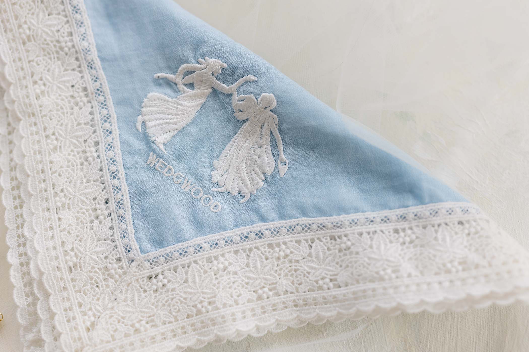 Wedgwood Jasperware inspired blue wedding handkerchief