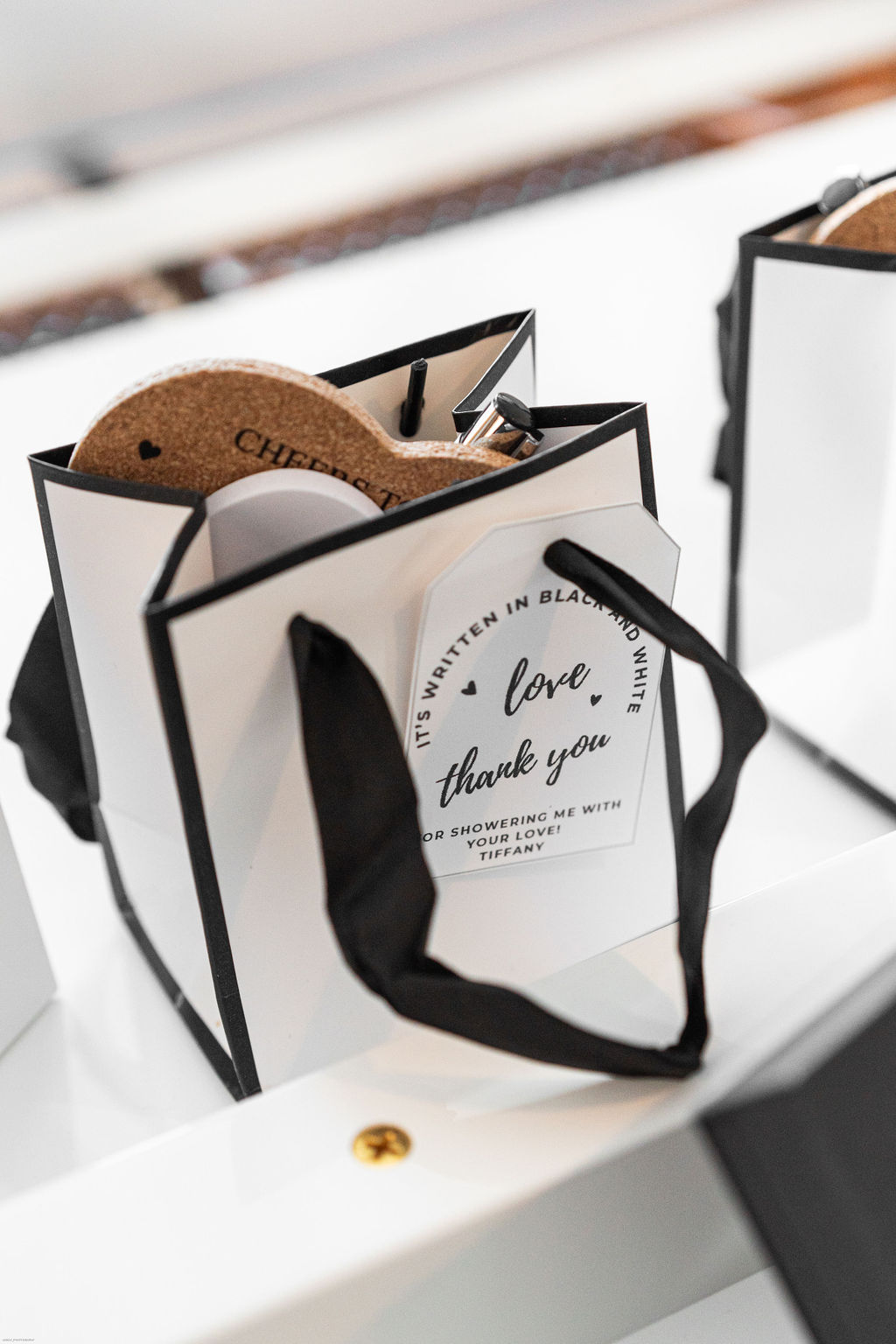 Black and white gift bags for wedding party