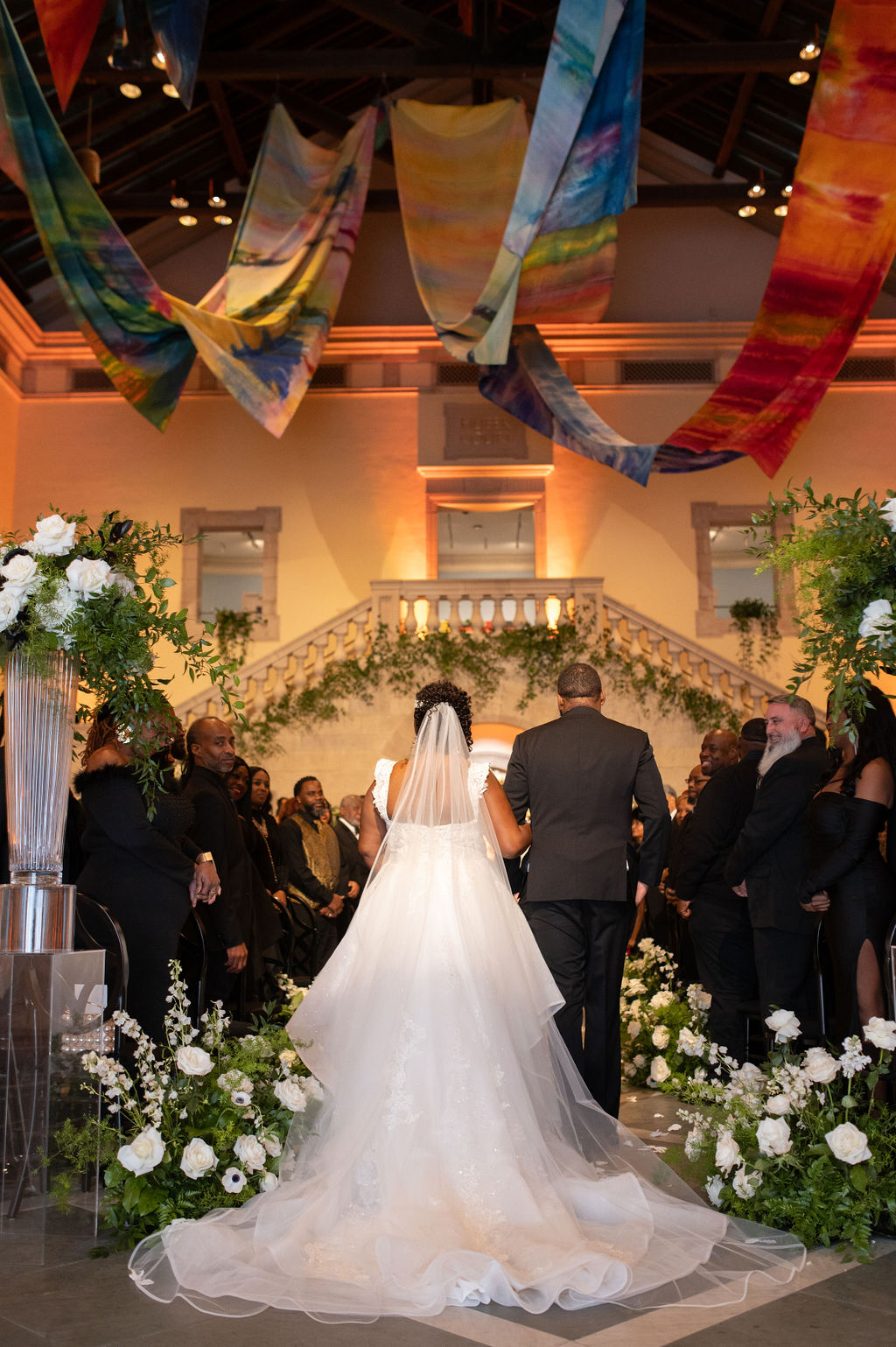 Evening wedding ceremony at Chrysler Museum of Art in Virginia