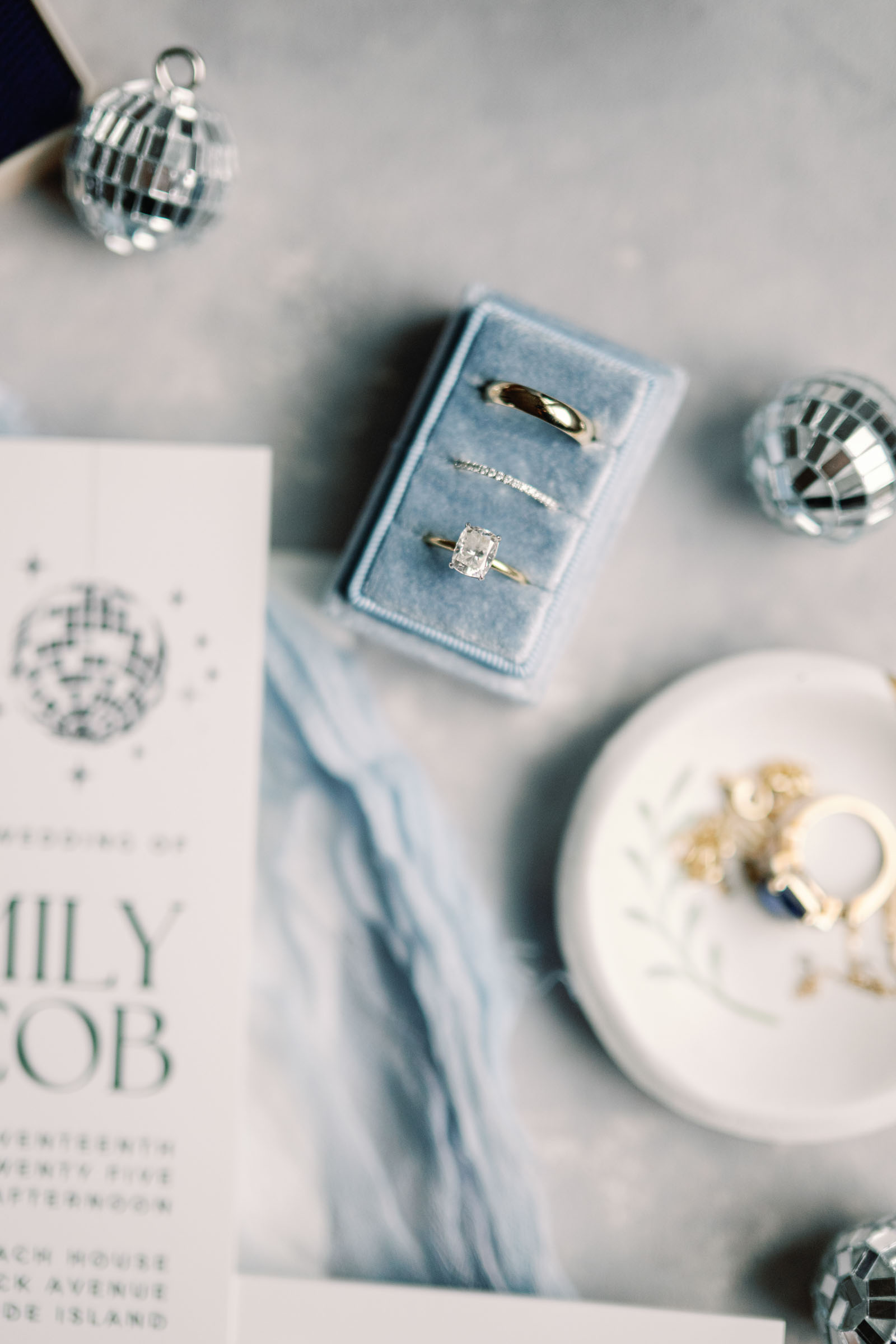 Emerald cut diamond wedding engagement ring with coordinating bands