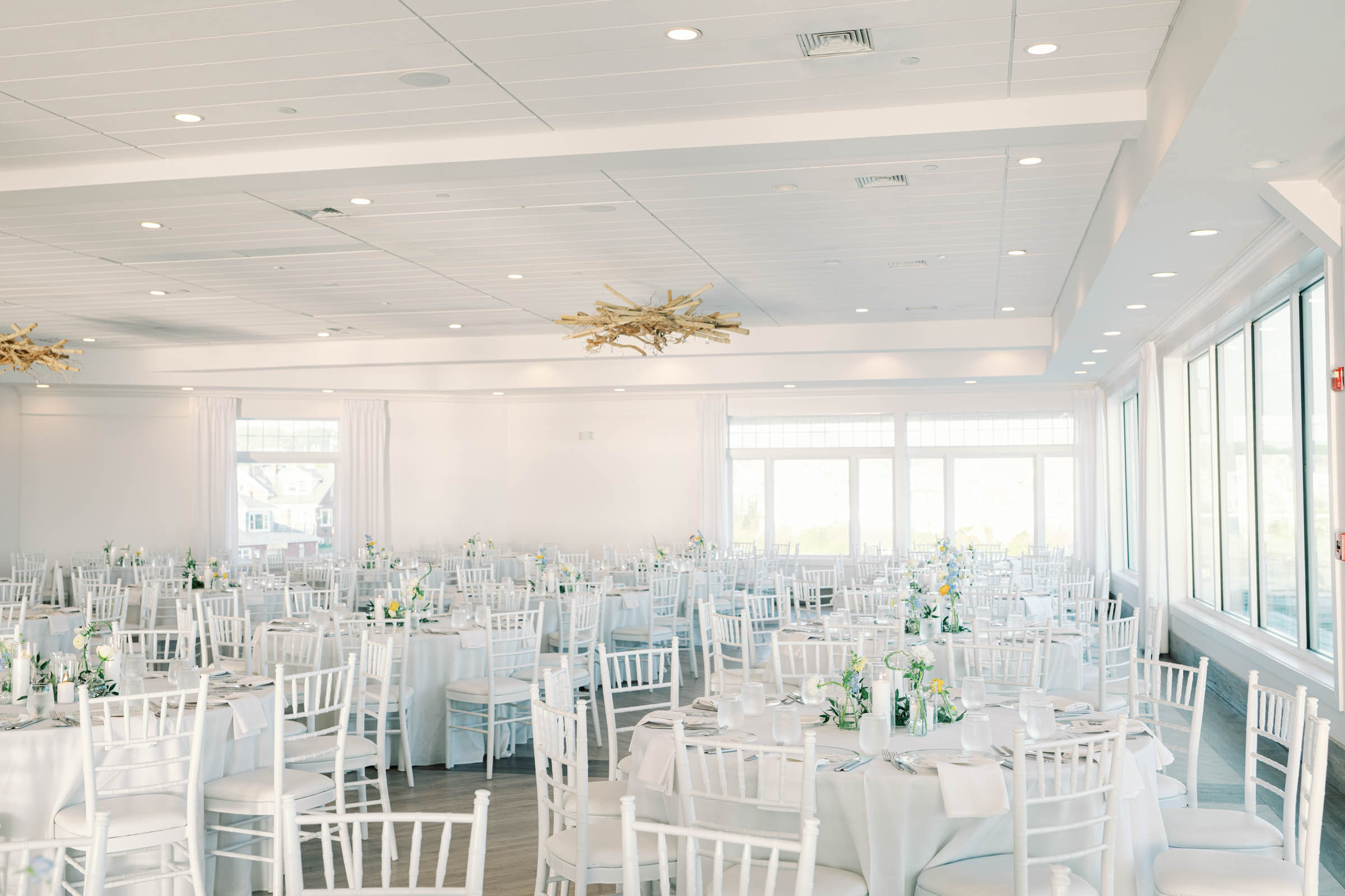 All white monochromatic wedding reception venue at Newport Beach House