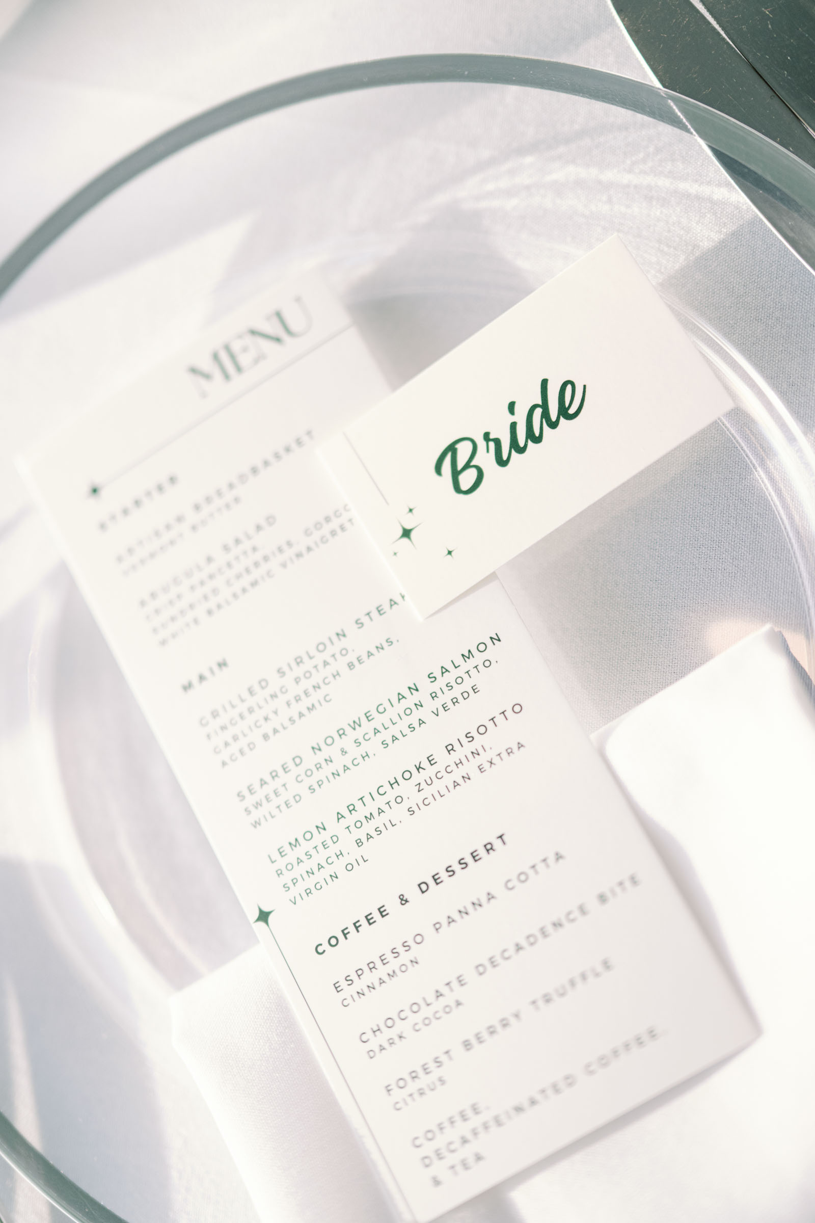 Retro modern disco ball themed wedding menu card and place card