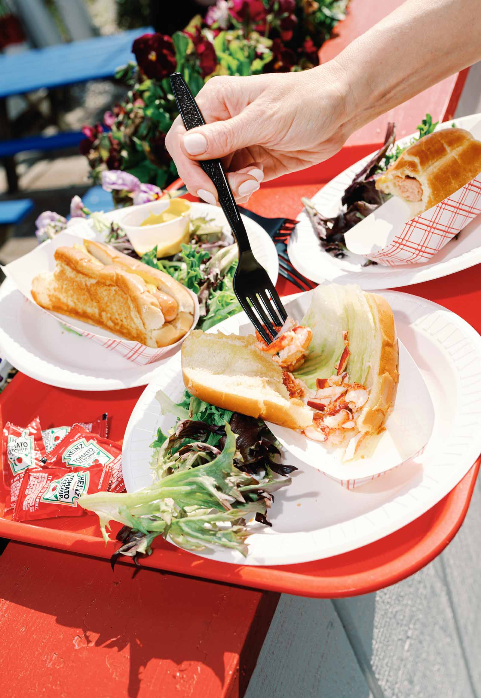 Lobster rolls and hot dogs from Flos Clam Shack in Newport