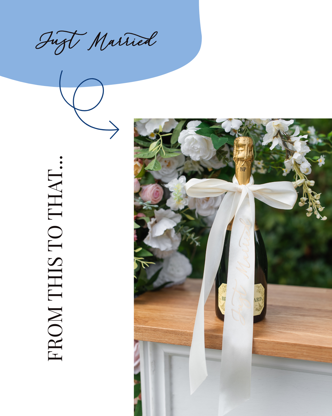 Just Married champagne bottle ribbon wedding SVG file