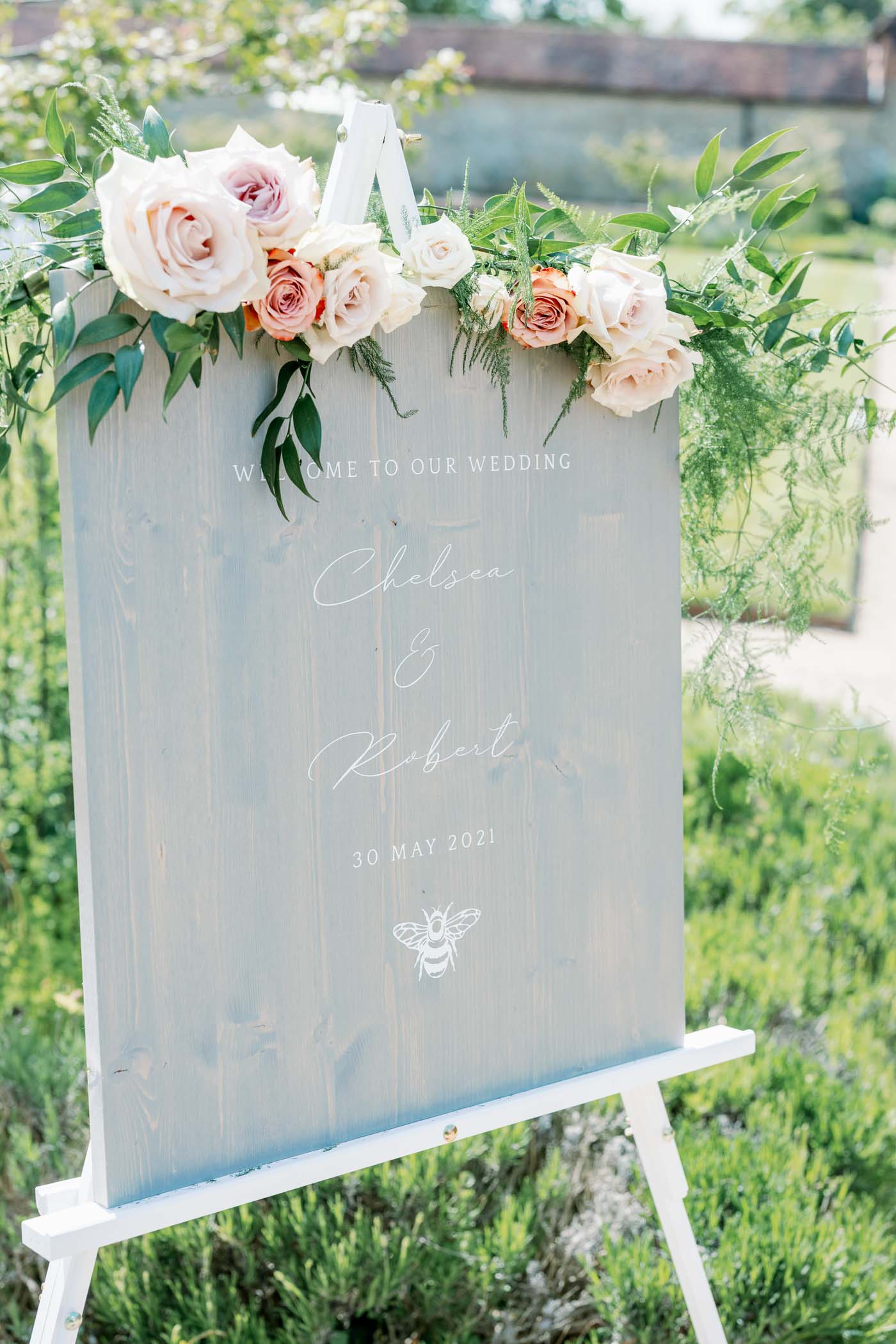 Handmade grey wood wedding sign made with a Cricut machine