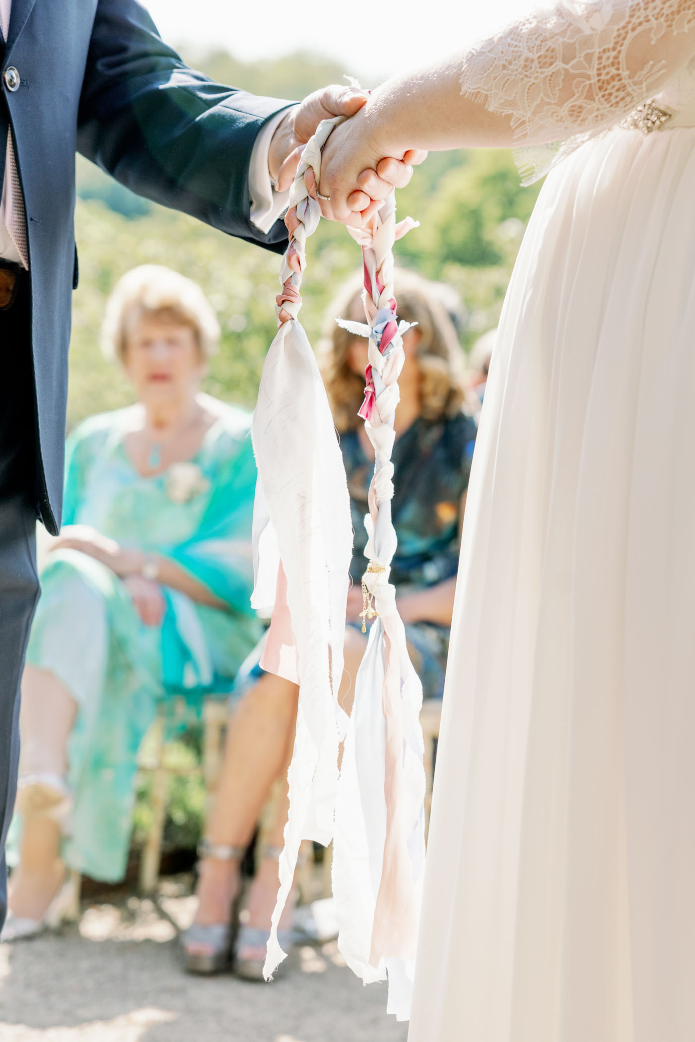 Handfasting ribbon cord made with silk calligraphy ribbons for garden wedding