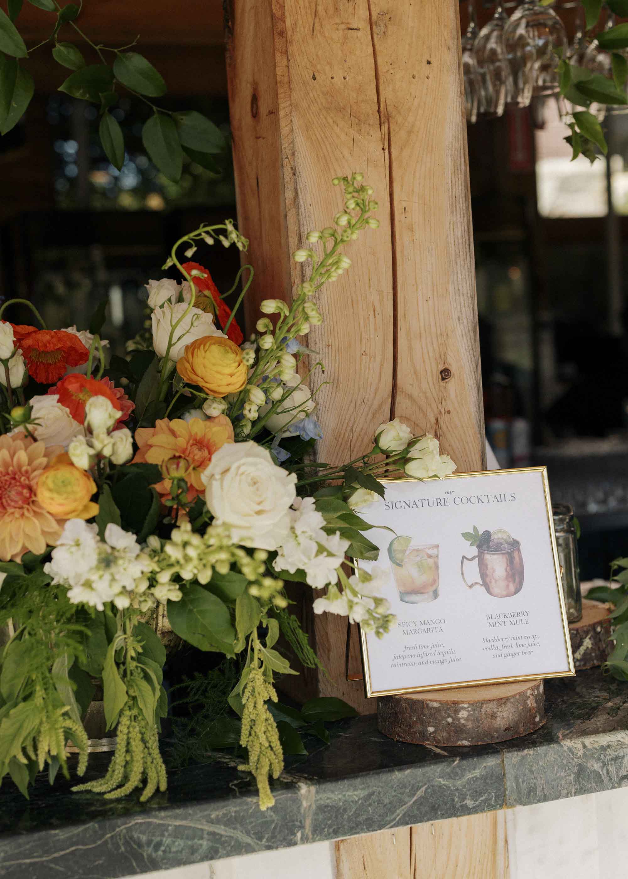 Signature cocktail wedding sign printable in gold frame