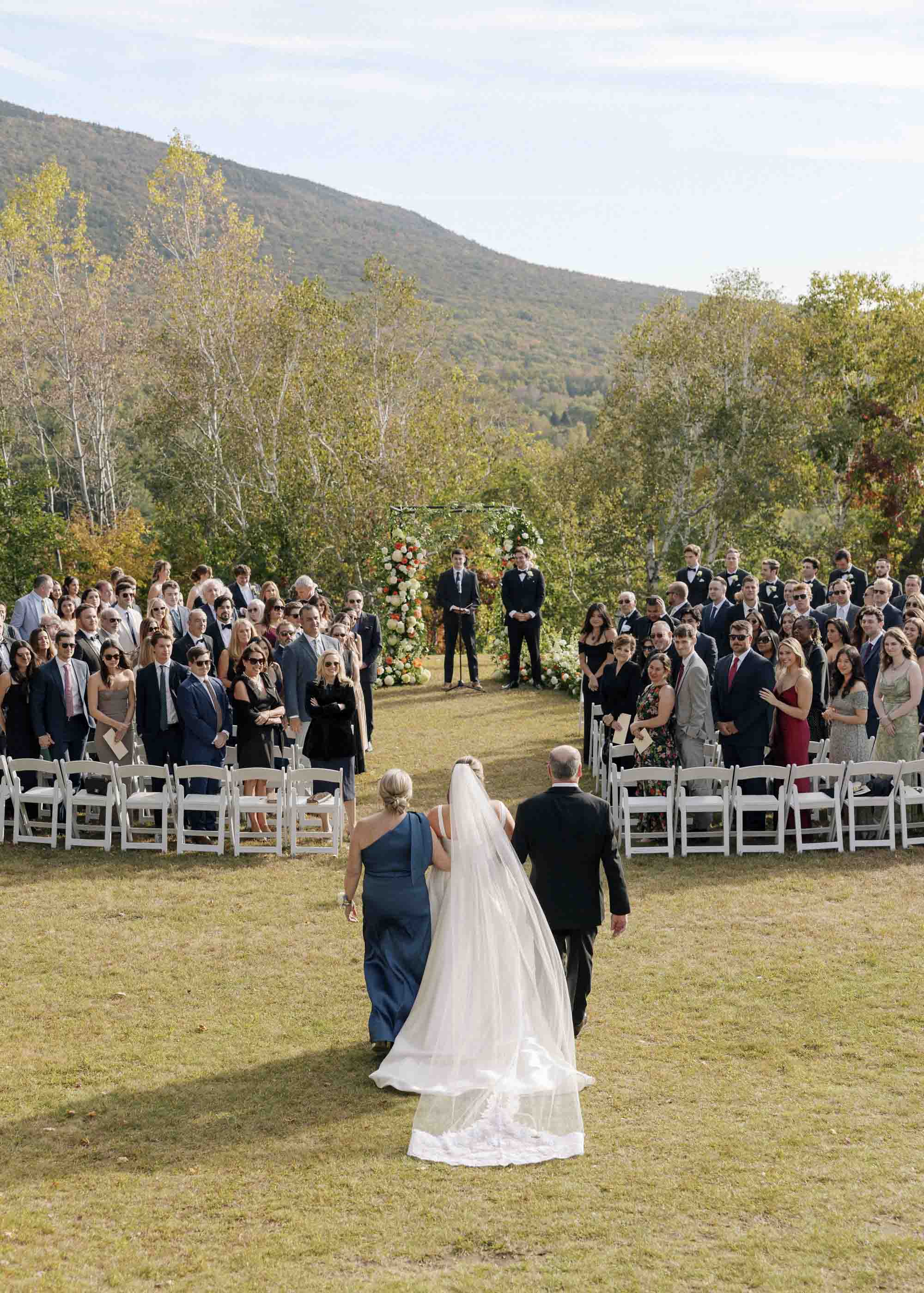 Outdoor mountainside wedding ceremony in the Green Mountains