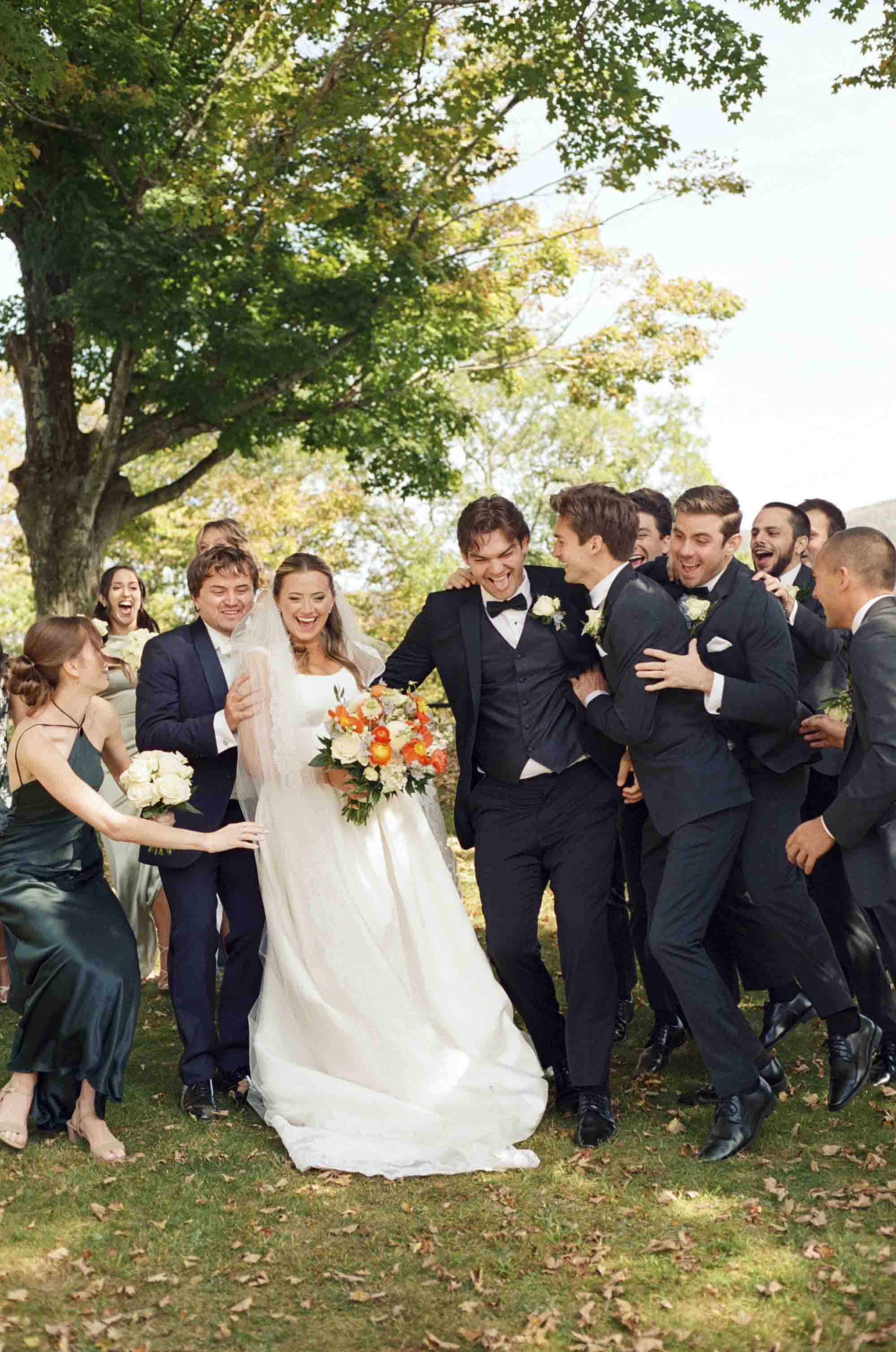 Wedding party at mountain wedding day in Vermont