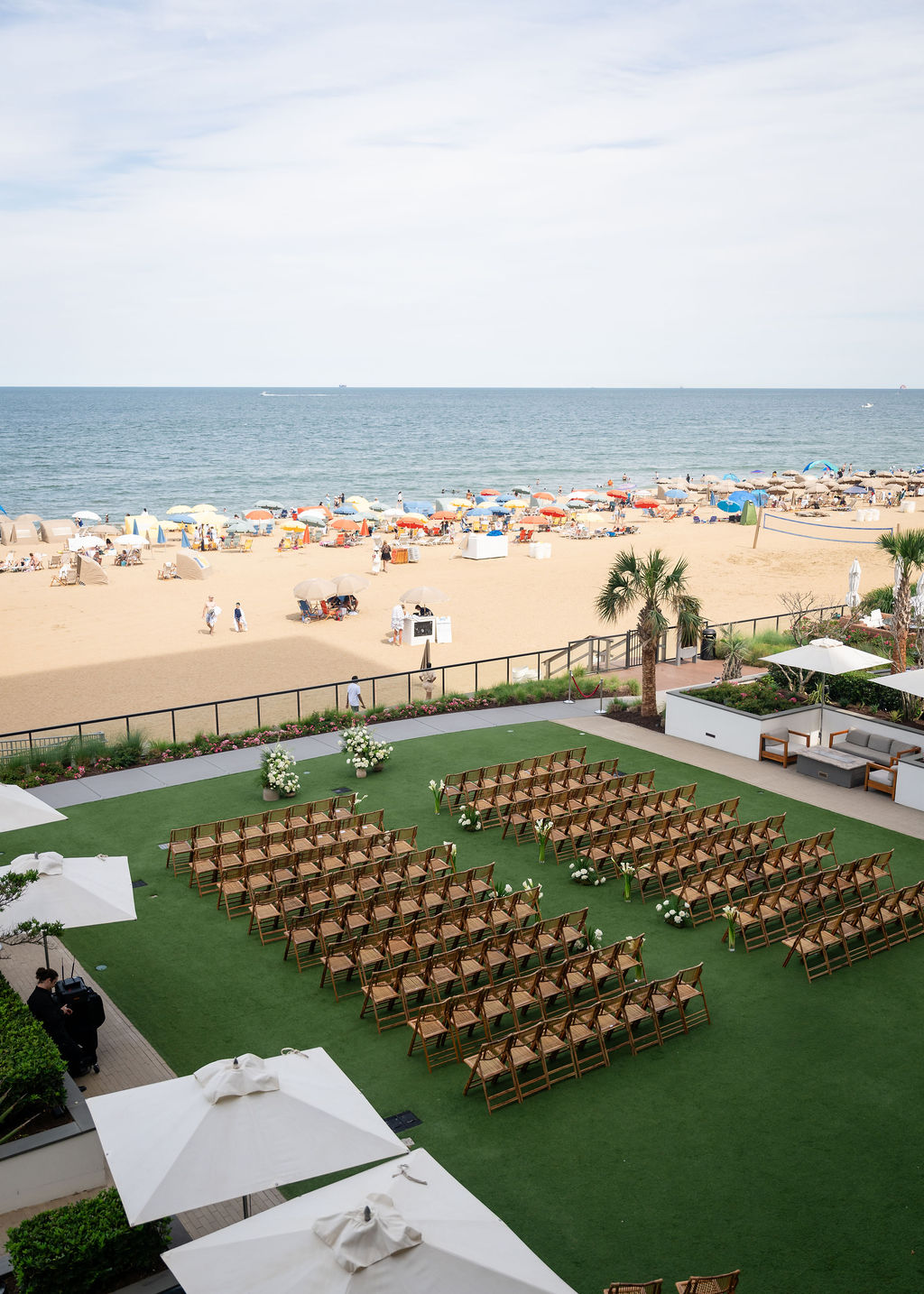 Beach outdoor ceremony on the Ocean Lawn at Marriott Virginia Beach