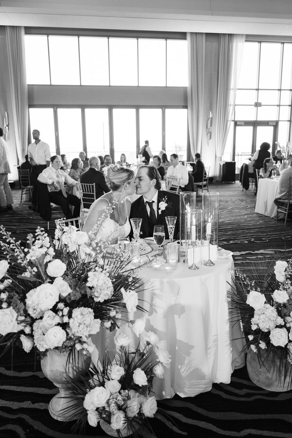 Bride and groom sharing a moment at their Marriott Virginia Beach Oceanfront ballroom wedding reception