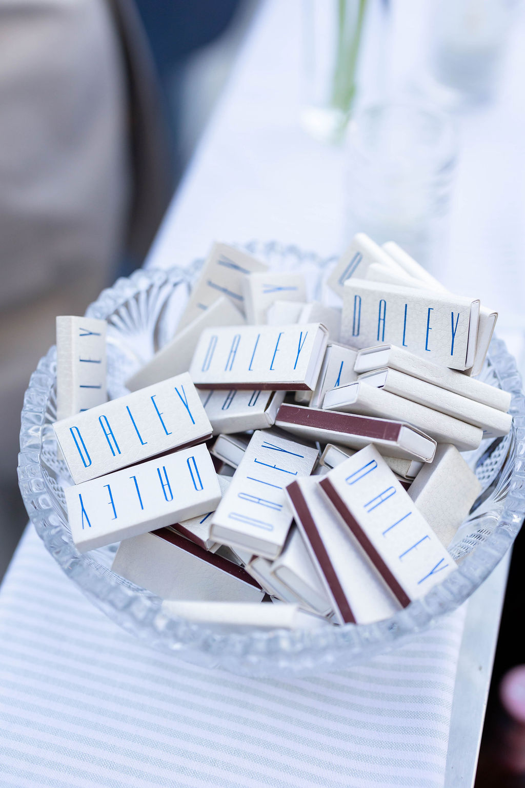 Custom wedding matchbox favors with tall modern font