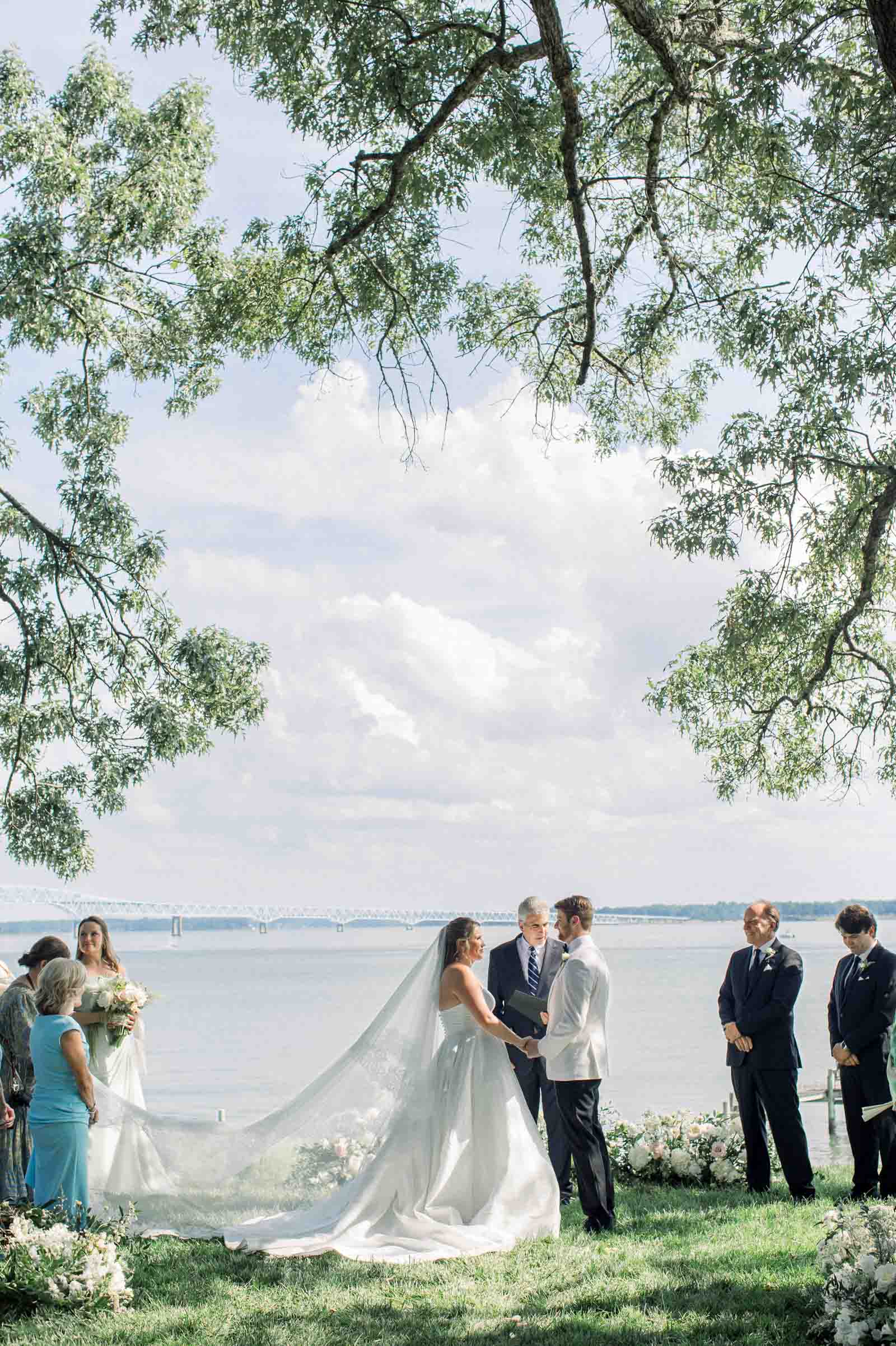 Outdoor wedding ceremony overlooking the Rappahannock River in Virginia